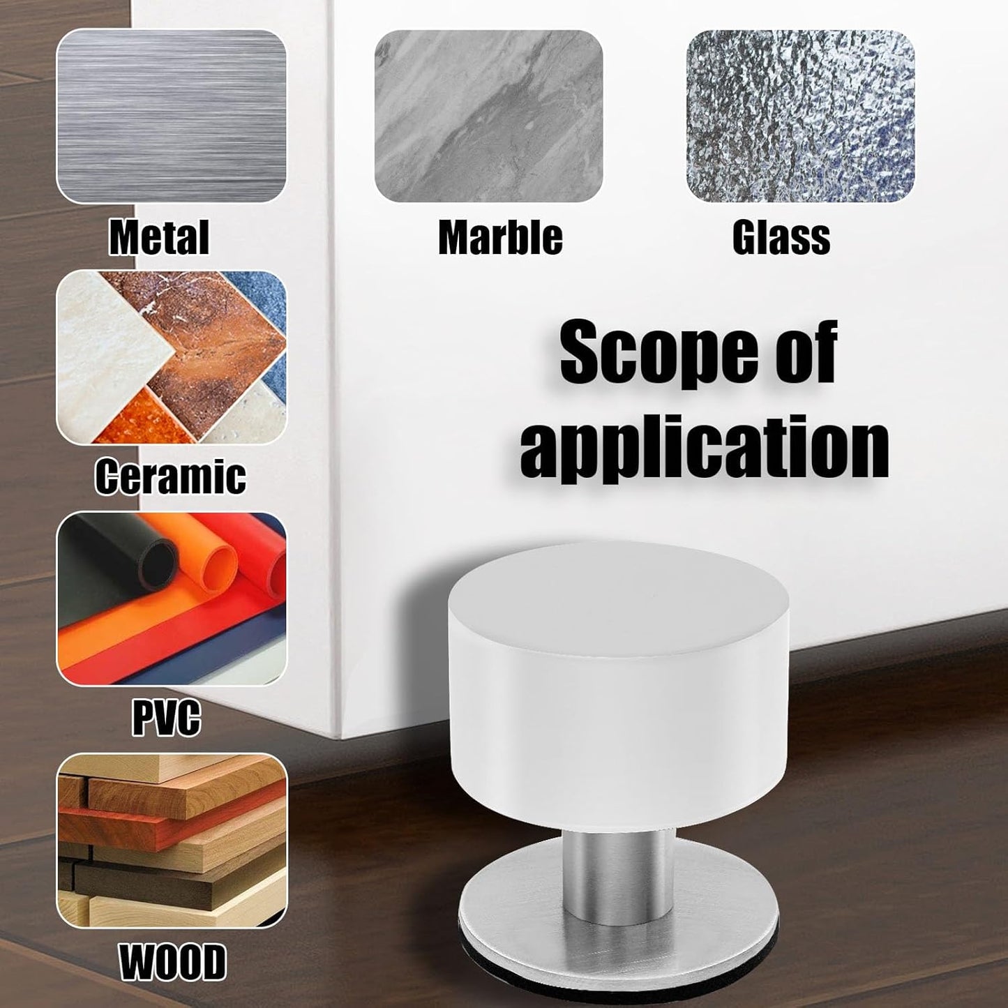 White Door Stops with Extra Stickers, No Drill Heavy Duty Rubber Doorstops,Sound Dampening Door Stopper for Bottom of Door, Home & Office Use, 1 Pack