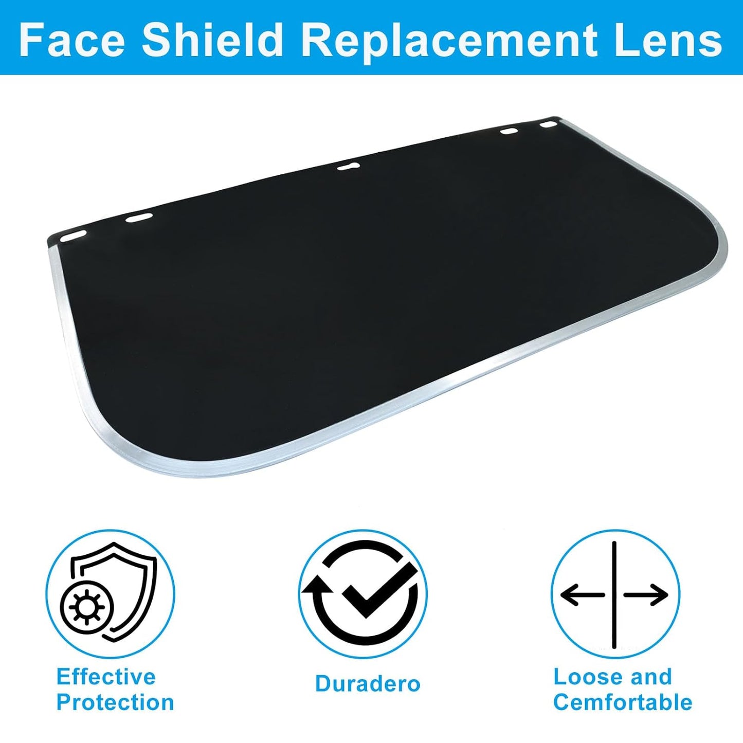 1 Pack Face Shield Replacement Lens, 15.5" x 8" Polycarbonate Protective Safety Visor Replacement, Impact-resistant Face Shield for Welding/Grinding/DIY/Cosplay Helmet (Black)