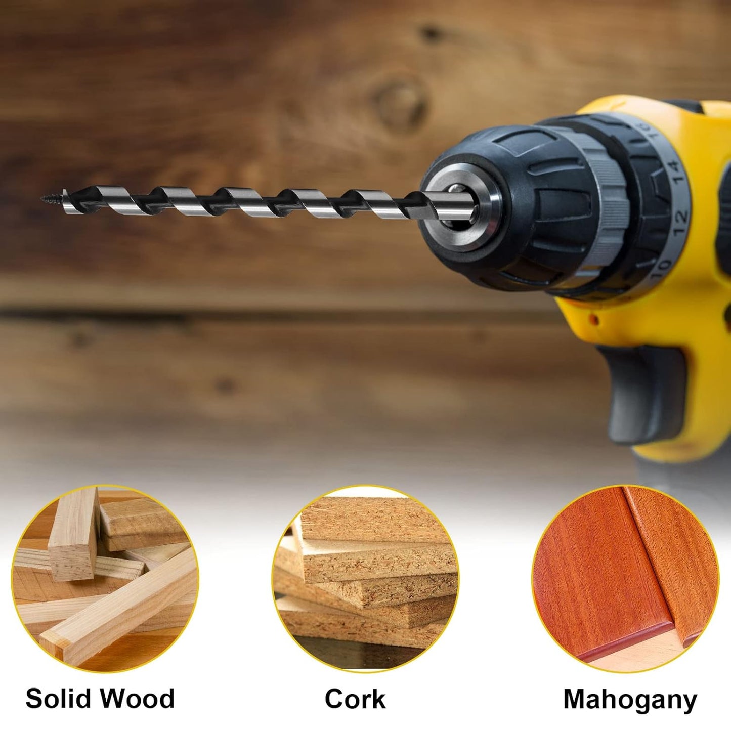 3/8" x 8" Wood Auger Drill Bit with 3/8 Inch Hex Shank Ship Auger Bit, Perfect for Soft & Hard Wood, Plastic, Drywall, PVC