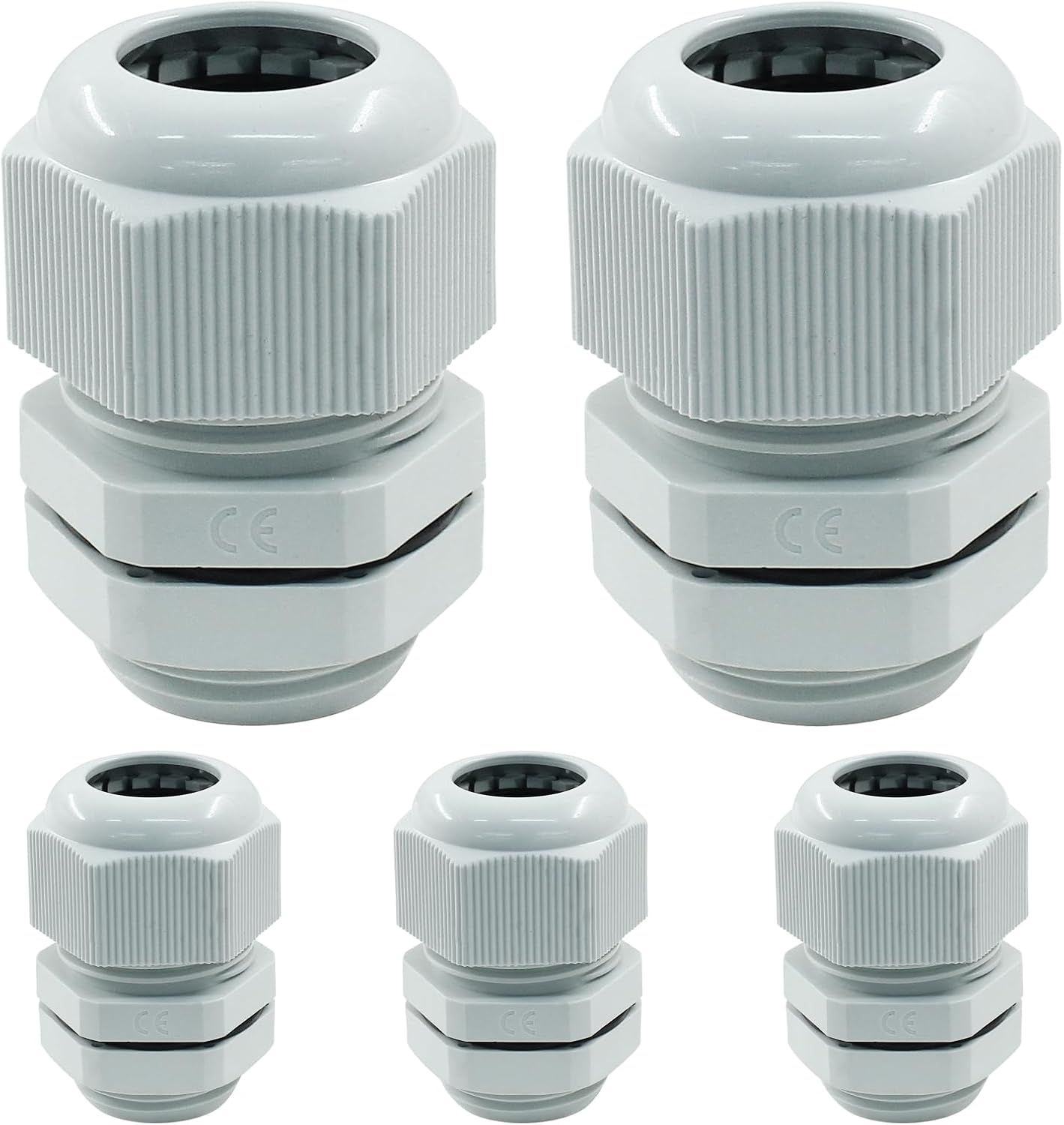 5 Pcs 3/4" NPT Cable Glands Waterproof Strain Relief Cord Connector Grip Adjustable Cable Connectors Cable Gland Joints Wire Protectors, Grey