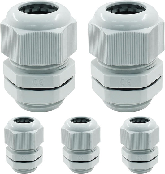 5 Pcs 3/4" NPT Cable Glands Waterproof Strain Relief Cord Connector Grip Adjustable Cable Connectors Cable Gland Joints Wire Protectors, Grey