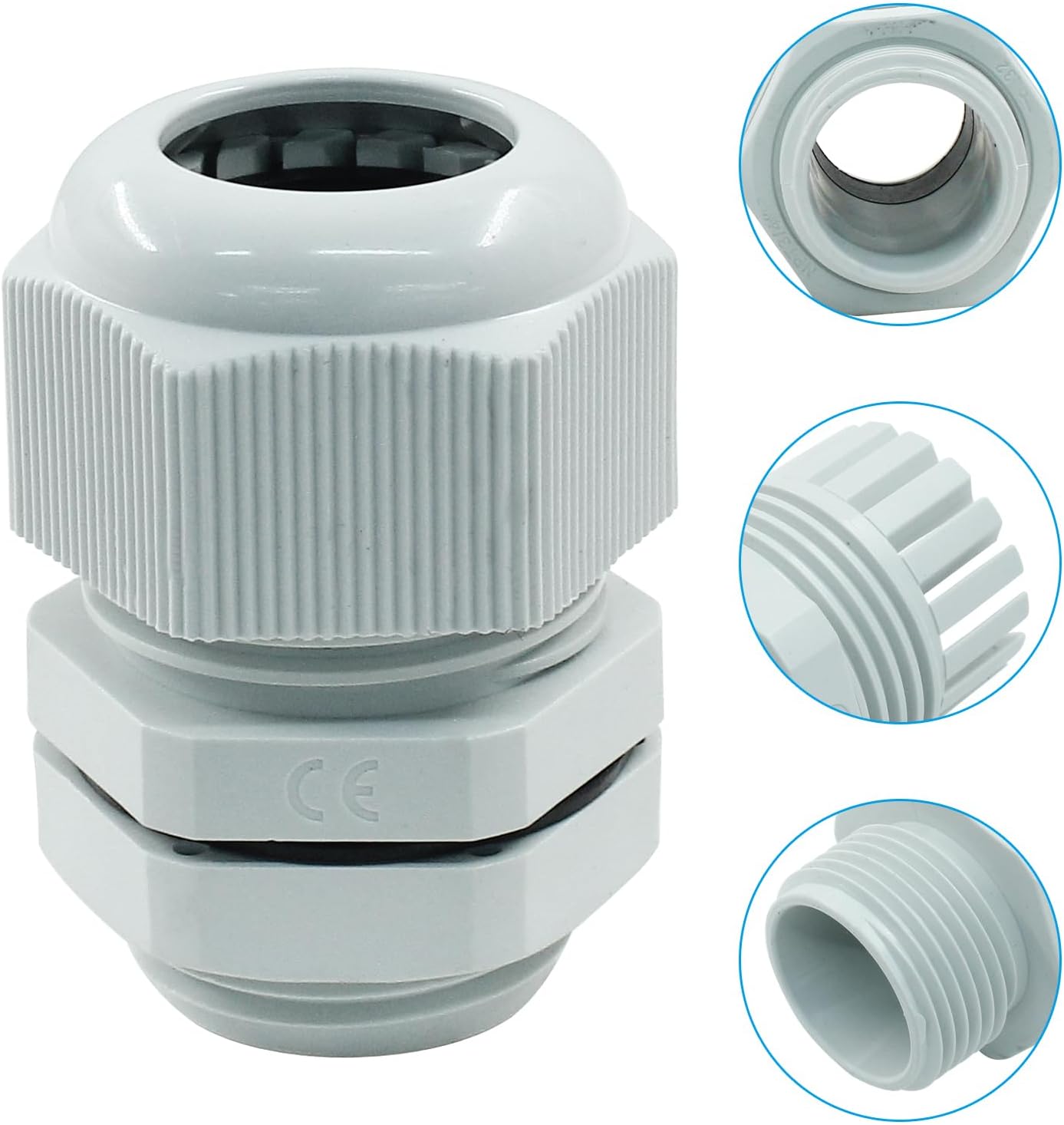 5 Pcs 3/4" NPT Cable Glands Waterproof Strain Relief Cord Connector Grip Adjustable Cable Connectors Cable Gland Joints Wire Protectors, Grey