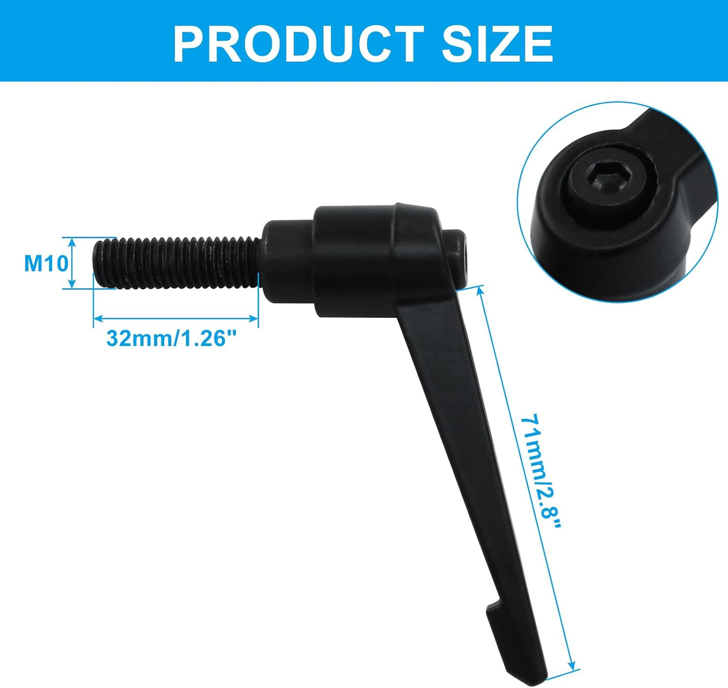 2Pcs Adjustable Clamping Lever Handle M10 x 32mm Male Thread Adjustable Handles Push Button Ratchet Lever Knob Rotating Screw Handles Bolts with Locking Lever