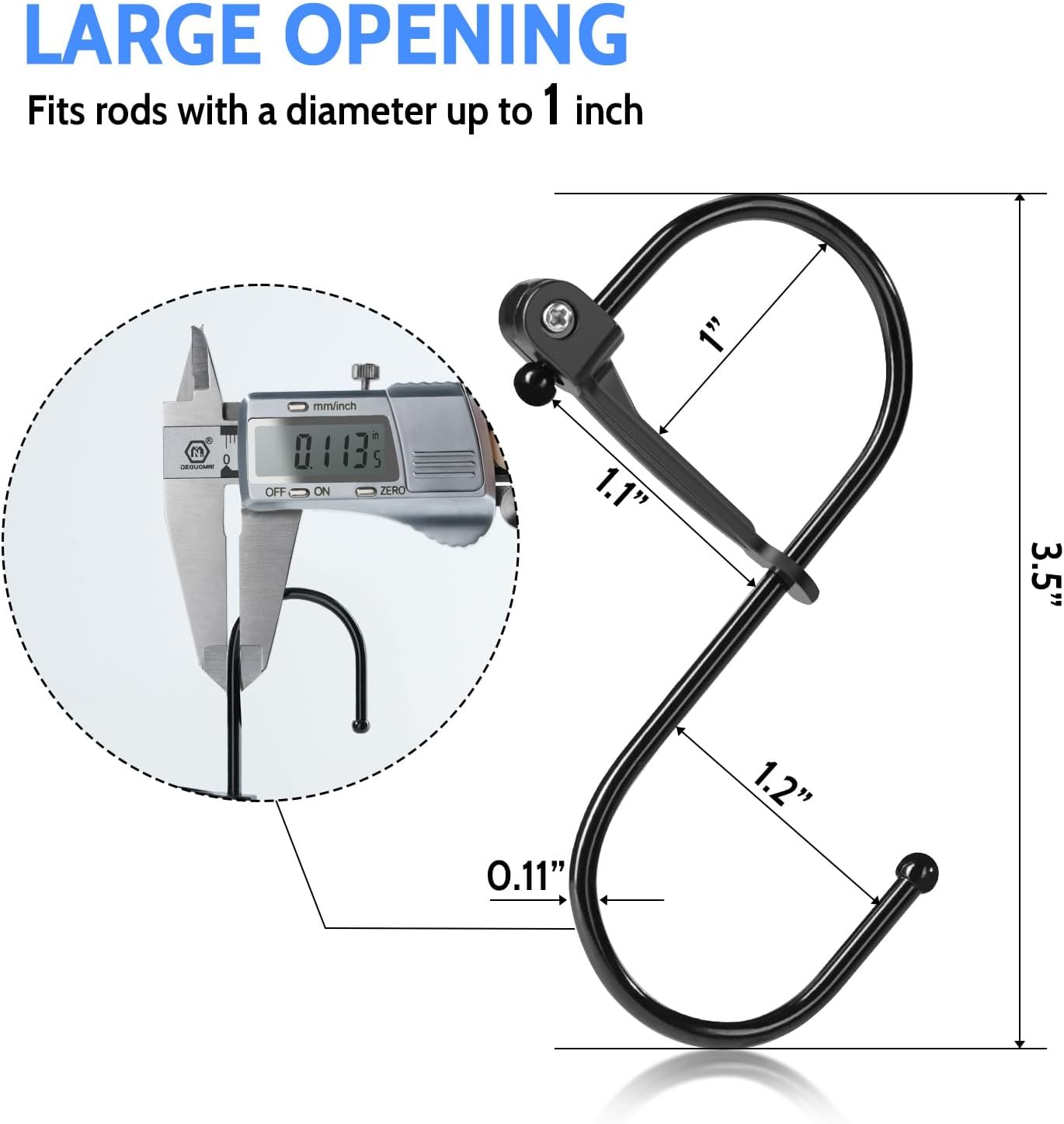 S Hooks, 8pcs 3.5 Inches Metal Safety Buckle S Shaped Hooks for Kitchen, Bathroom, Closet(Black)