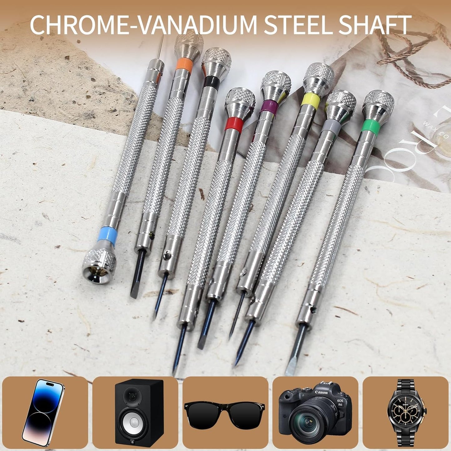 8 pieces 0.6-2.0mm Professional Precision Micro Flat Head Screwdriver Set for Glasses Watches Jewelers Electronics Repair