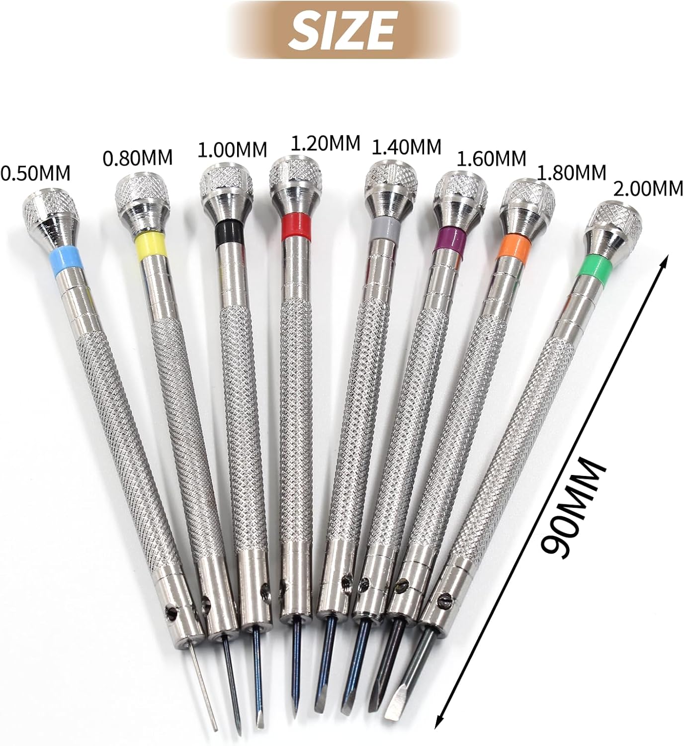 8 pieces 0.6-2.0mm Professional Precision Micro Flat Head Screwdriver Set for Glasses Watches Jewelers Electronics Repair