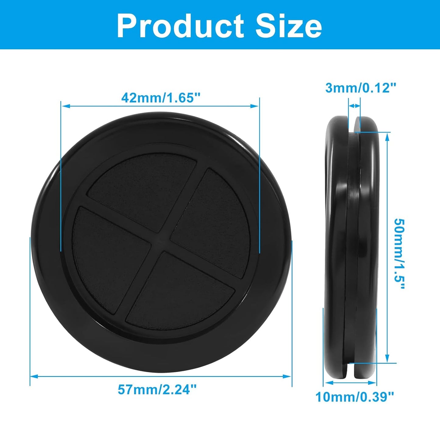 6 Pack 2 Inch Rubber Grommets, 1-5/8 Inch ID Double-Sided Rubber Plugs Firewall Grommets for Metal Electric Box/Wiring, 42×50 mm, Black
