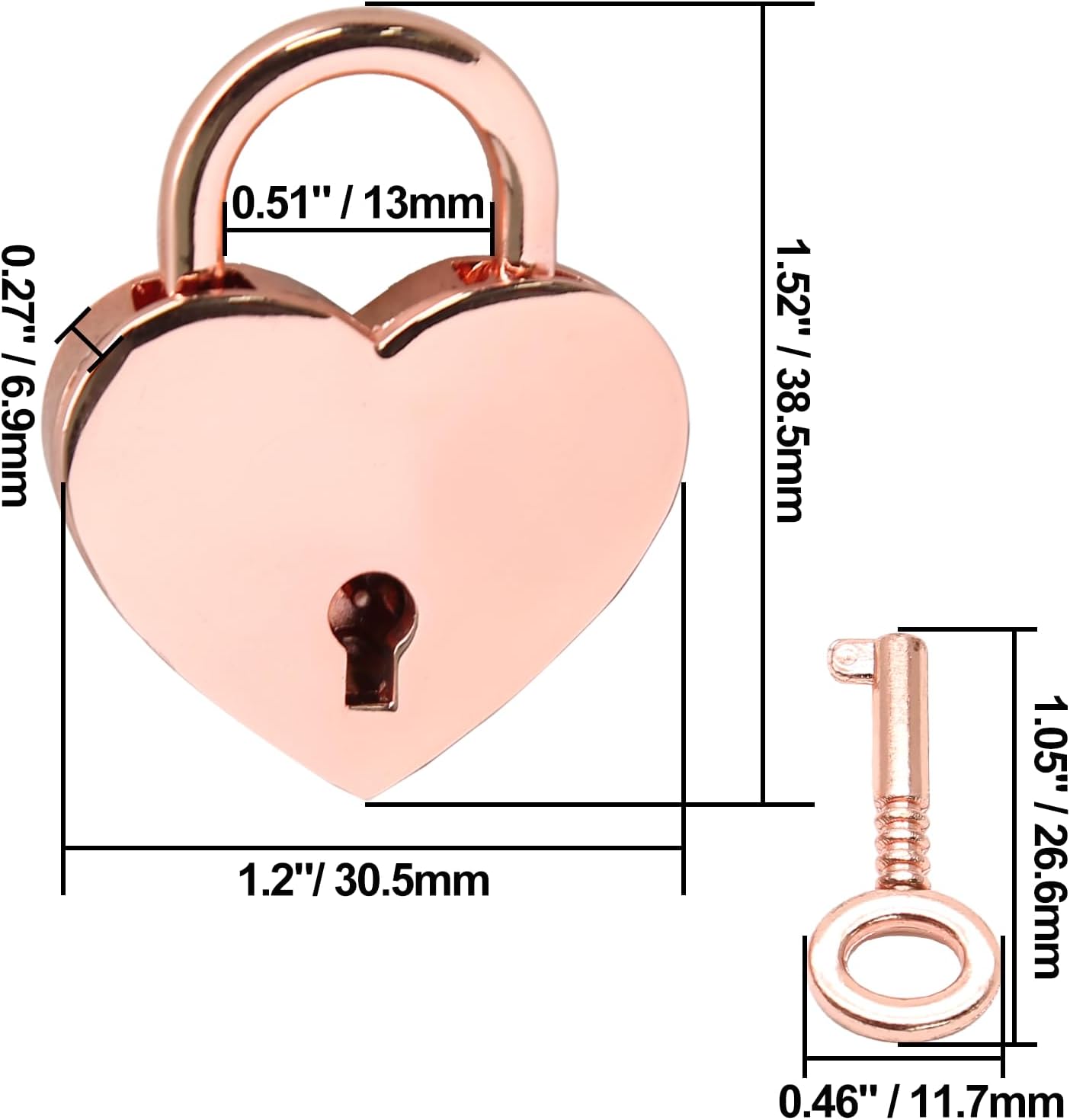 3pcs Mini Heart Shaped Padlock, Metal Lock with Key for Diary Book Jewelry Storage Box Handbag (Rose Gold)
