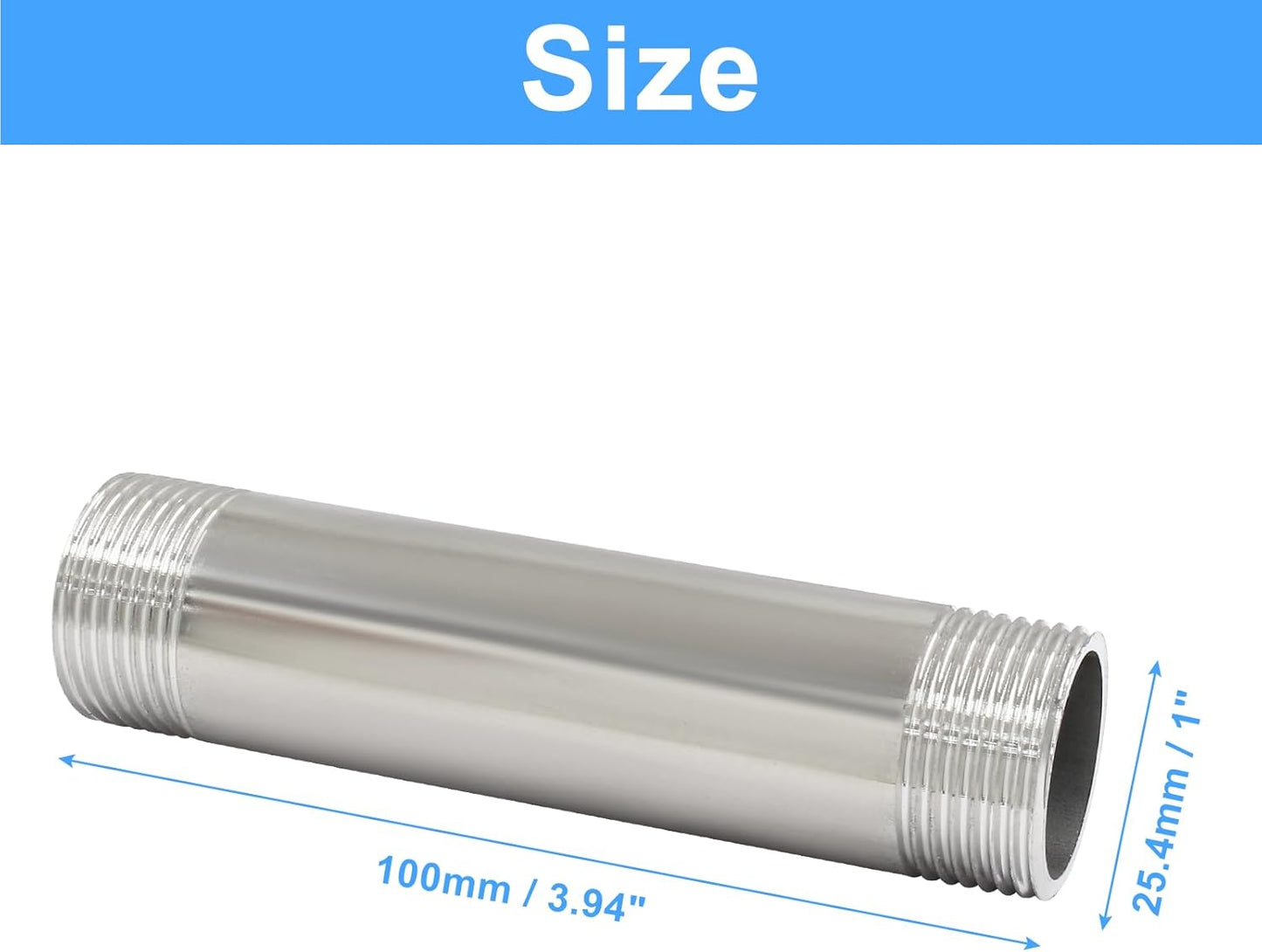 4 Inch / 100mm Male Thread Pipe Fitting Connection, 3/4 Inch NPT Stainless Steel Nipple Pipe