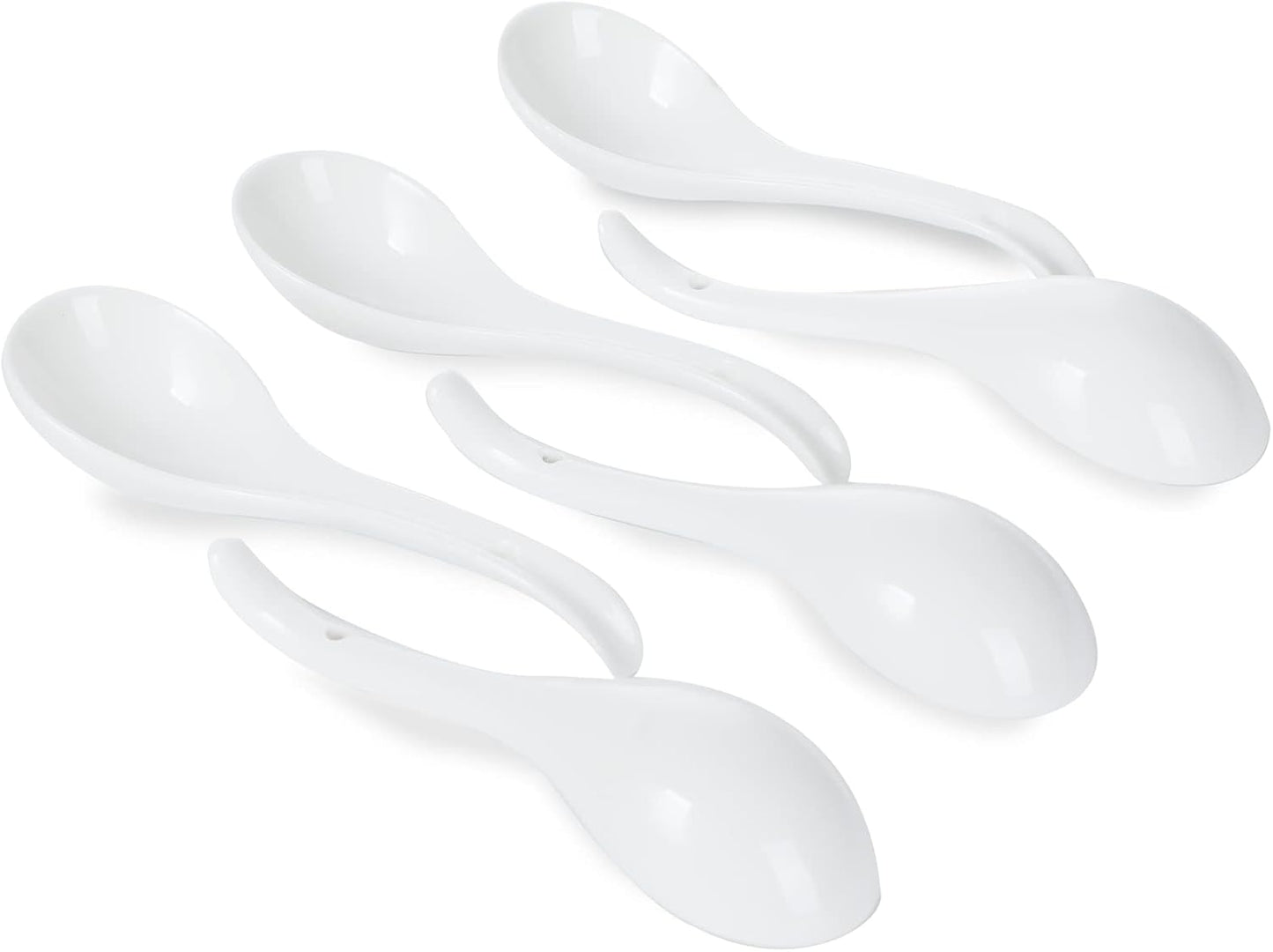 Asian Soup Spoons Set of 6, Ceramic Japanese Soup Spoons, Ramen Spoon for Cereal Wonton Dumpling Noodles,Table Spoon Set Dishwasher Safe Easy To Clean, White