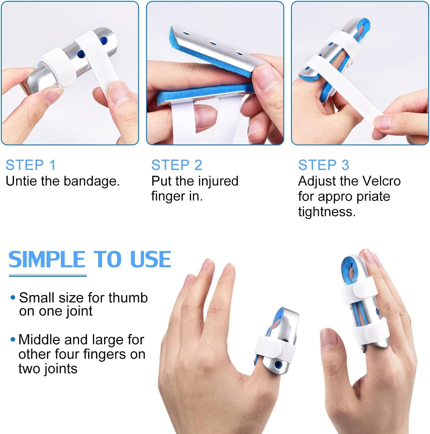 Finger Splint, 5PCS Finger Support Brace Finger Stabilizer for Broken Fingers Straightening Arthritis Knuckle Immobilization, Blue & Black
