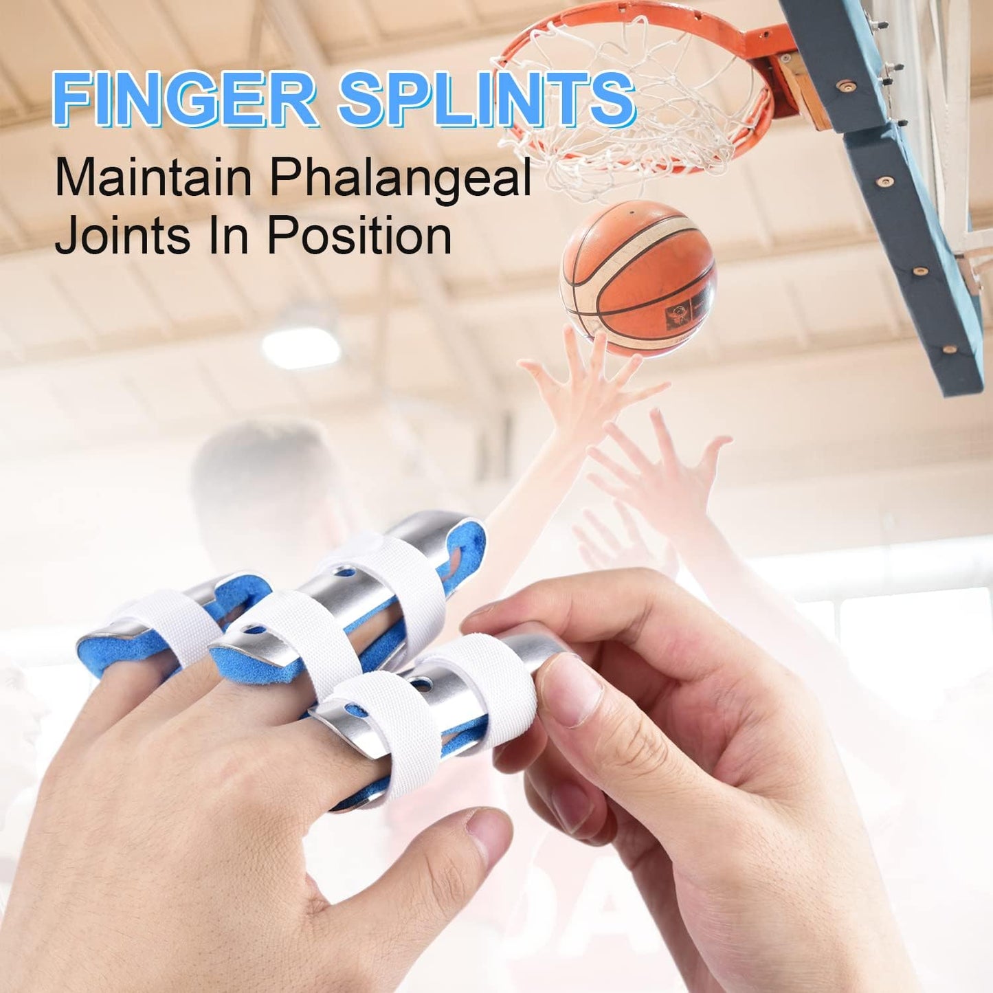 Finger Splint, 5PCS Finger Support Brace Finger Stabilizer for Broken Fingers Straightening Arthritis Knuckle Immobilization, Blue & Black