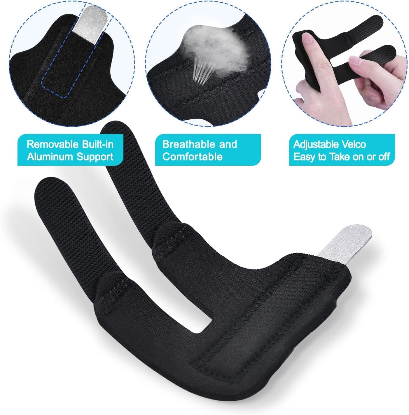 Finger Splint, 5PCS Finger Support Brace Finger Stabilizer for Broken Fingers Straightening Arthritis Knuckle Immobilization, Blue & Black