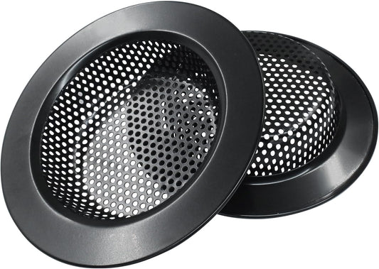 2 Pcs Sink Strainer Stainless Steel Kitchen Sink Drain Strainer Basket Cover Mesh Hair Food Catcher with Large Wide Rim 4.4" Diameter, Matte Black