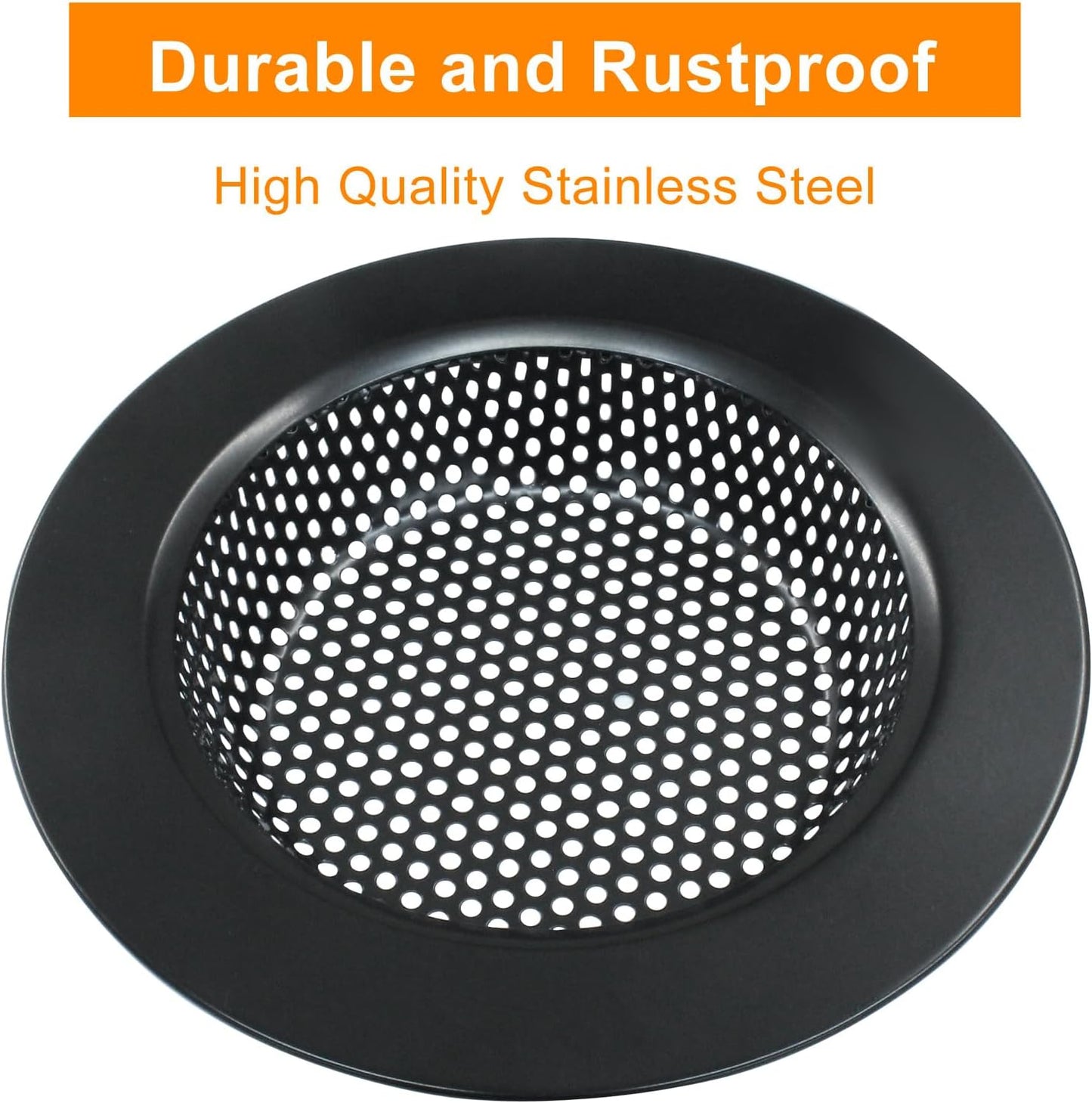 2 Pcs Sink Strainer Stainless Steel Kitchen Sink Drain Strainer Basket Cover Mesh Hair Food Catcher with Large Wide Rim 4.4" Diameter, Matte Black