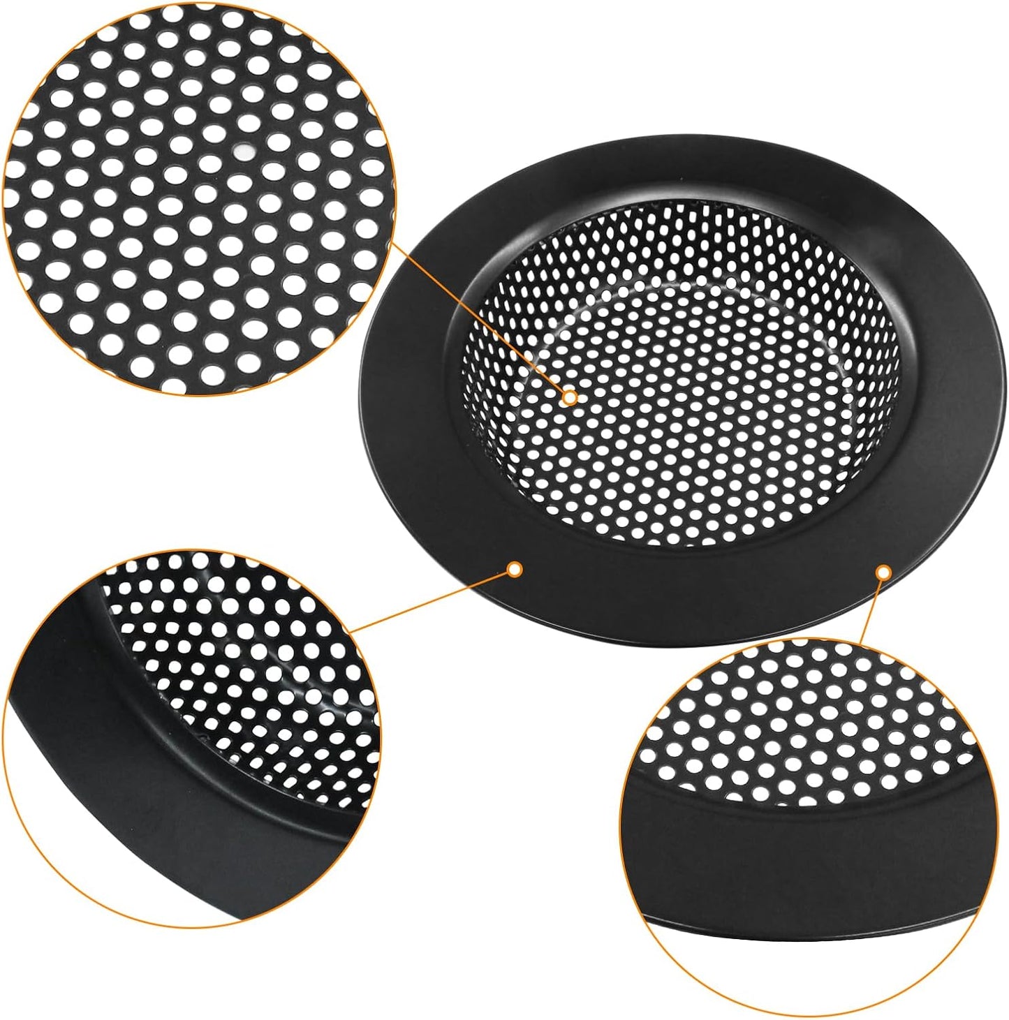 2 Pcs Sink Strainer Stainless Steel Kitchen Sink Drain Strainer Basket Cover Mesh Hair Food Catcher with Large Wide Rim 4.4" Diameter, Matte Black