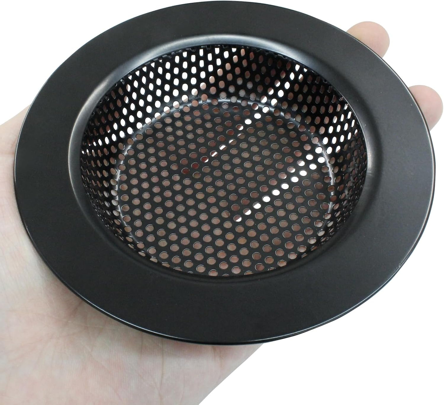 2 Pcs Sink Strainer Stainless Steel Kitchen Sink Drain Strainer Basket Cover Mesh Hair Food Catcher with Large Wide Rim 4.4" Diameter, Matte Black