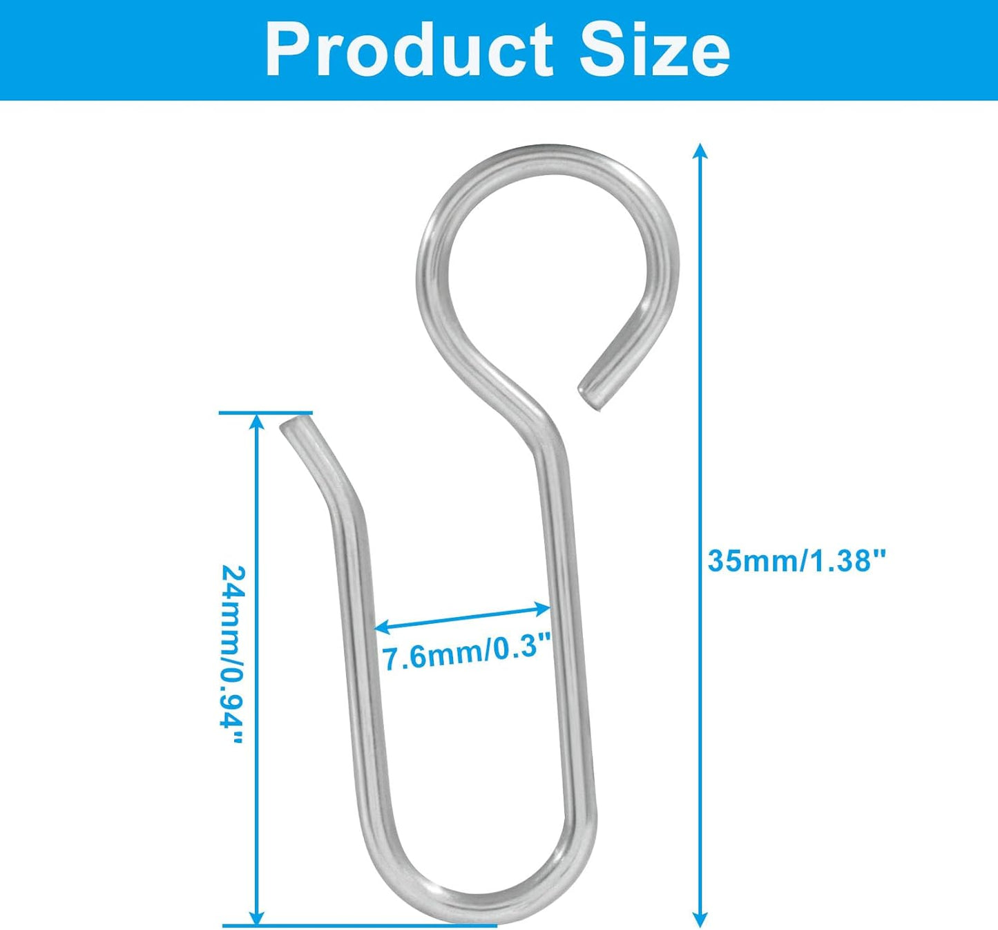 60 Pack S-Shaped Metal Curtain Track Hooks, Small Drapery Hooks Drape Pins, Ceiling Curtain Track Holders for Indoor/Shower/Window