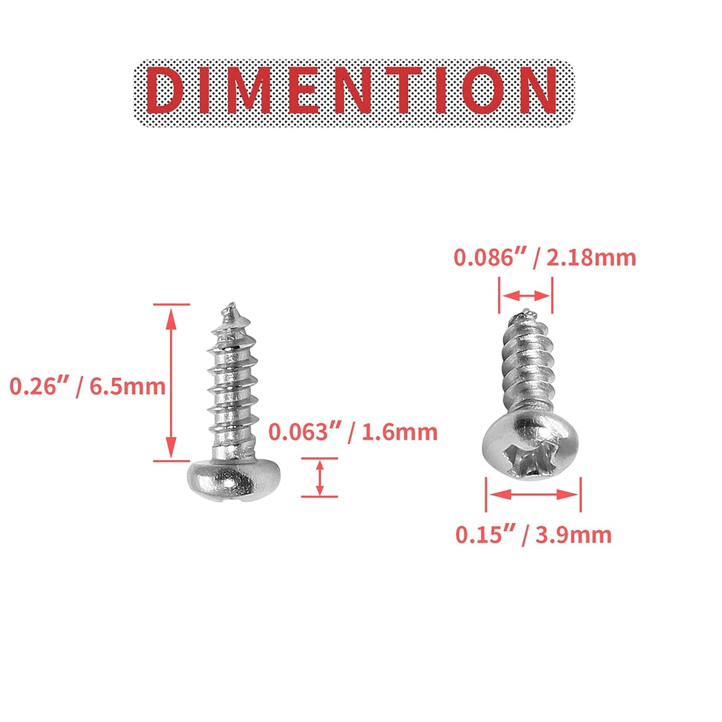 100pcs #2 x 1/4" Pan Head Sheet Metal Screws, Phillips Drive Self-Tapping Screw, Round Head Wood Screw, Full Thread, 304 Stainless Steel 18-8, Bright Finish