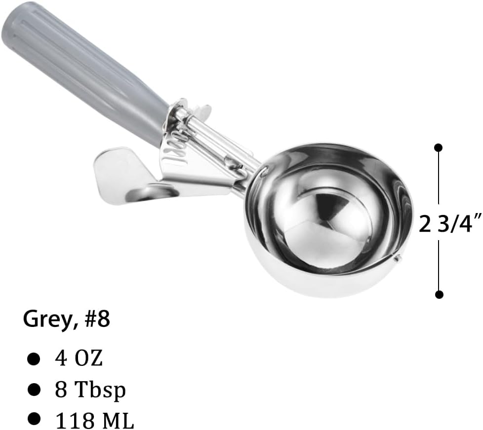 Portion Scoop - #8 (4 oz) - Disher, Large Cookie Scoop, Food Scoops, Muffin Scoops - Portion Control - 18/8 Stainless Steel, Grey Handle