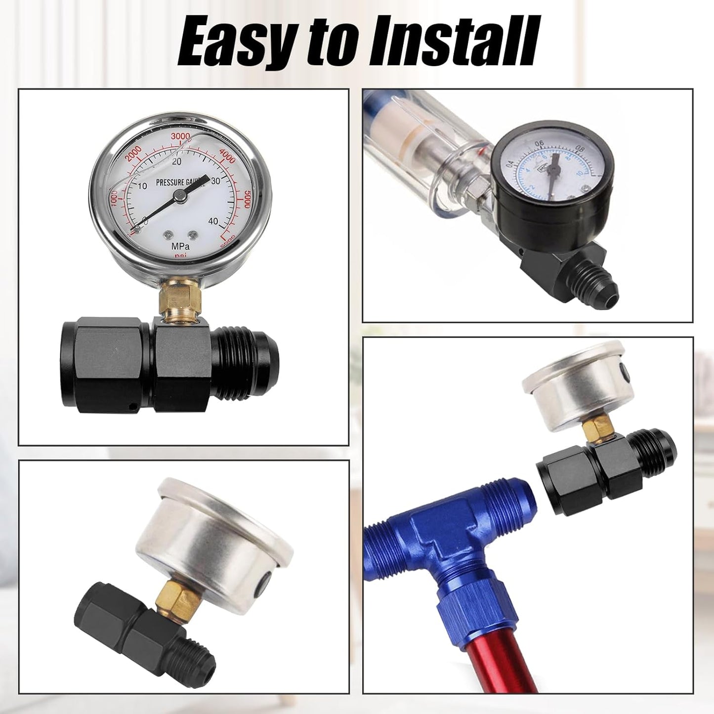 6AN Fuel Pressure Gauge Take Off Fitting Adapter, 6AN Male Flare to Female Swivel with 1/8 NPT Gauge Port Hose Adapter, Aluminum