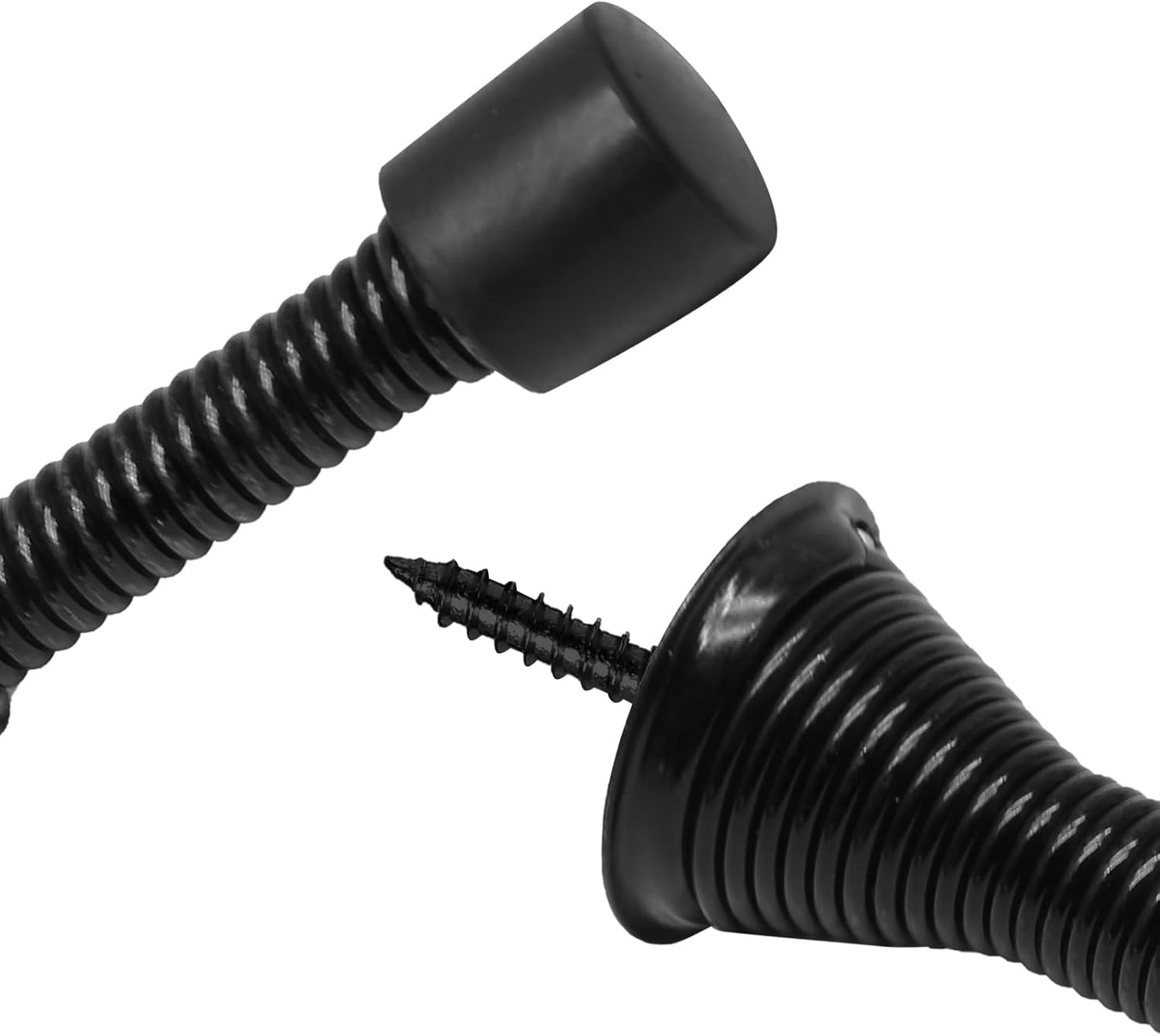6 Pack Spring Door Stoppers with Rubber Bumper, 3 to 4 Inch Adjustable Spring Steel Door Stoppers, Flexible Wall Door Stops（Black）