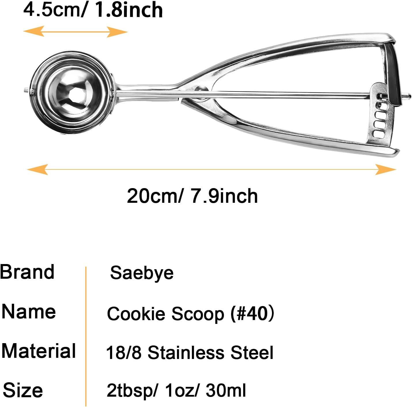 Medium Cookie Scoop, 2 Tbsp / 30ml / 1 oz, Size #40 Cookie Dough Scoop, Cookie Scoops for Baking, 1 25/32 inches / 4.5 CM Ball, 18/8 Stainless Steel, Secondary Polishing