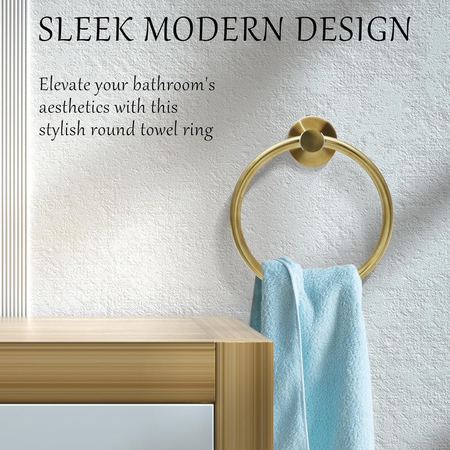 Brushed Gold Towel Ring, Stainless Steel Hand Towel Holder Modern Rack Hanger Round for Bathroom Wall Mounted (1 Pack)