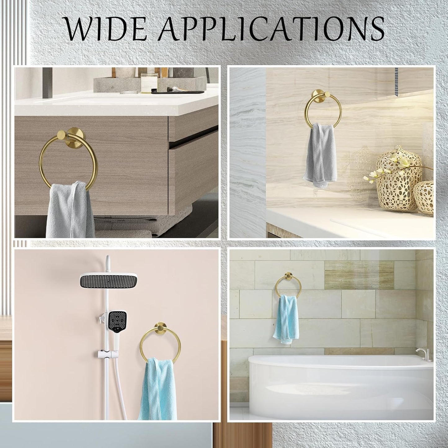 Brushed Gold Towel Ring, Stainless Steel Hand Towel Holder Modern Rack Hanger Round for Bathroom Wall Mounted (1 Pack)