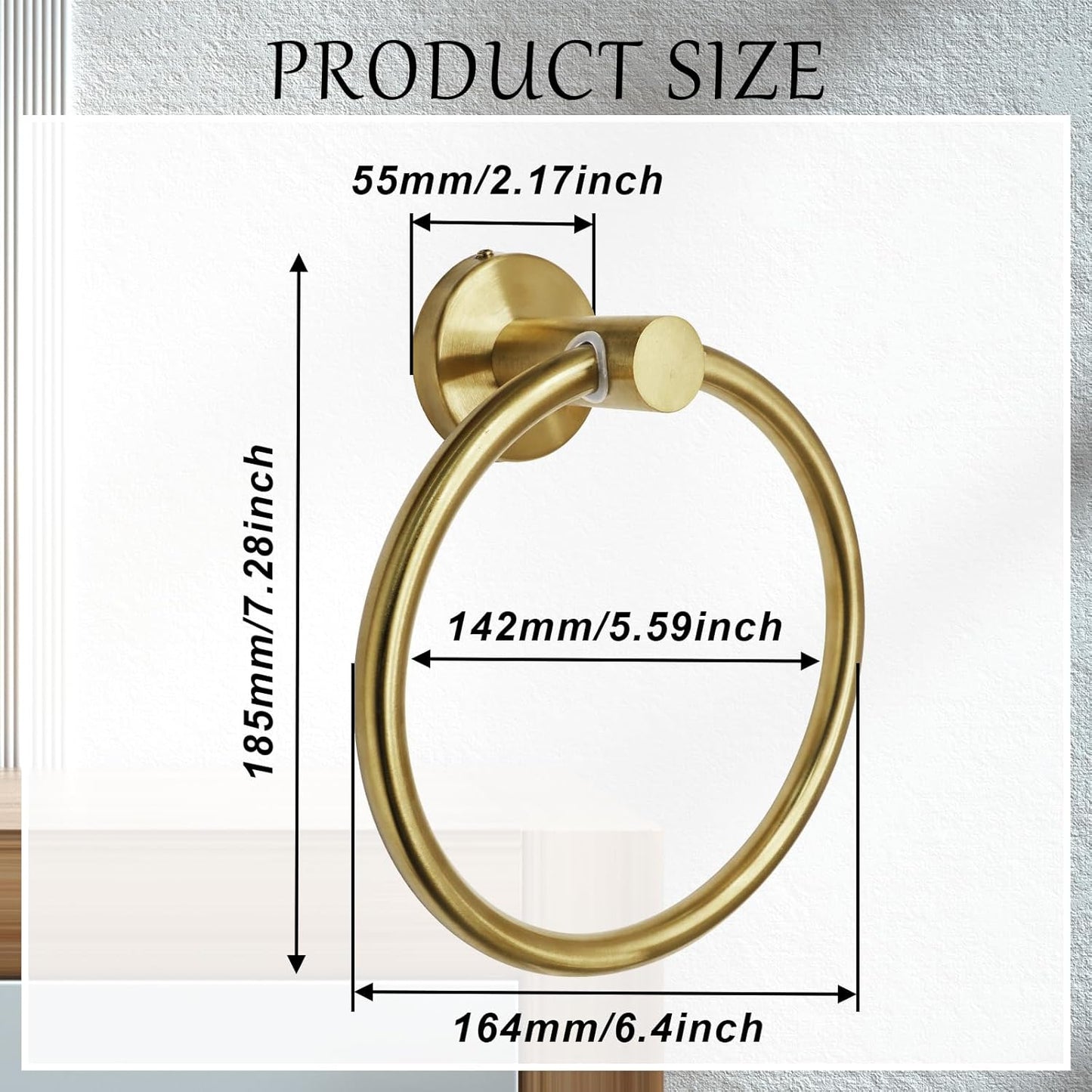 Brushed Gold Towel Ring, Stainless Steel Hand Towel Holder Modern Rack Hanger Round for Bathroom Wall Mounted (1 Pack)