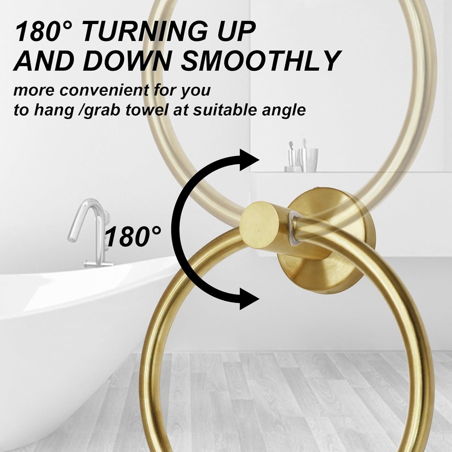 Brushed Gold Towel Ring, Stainless Steel Hand Towel Holder Modern Rack Hanger Round for Bathroom Wall Mounted (1 Pack)