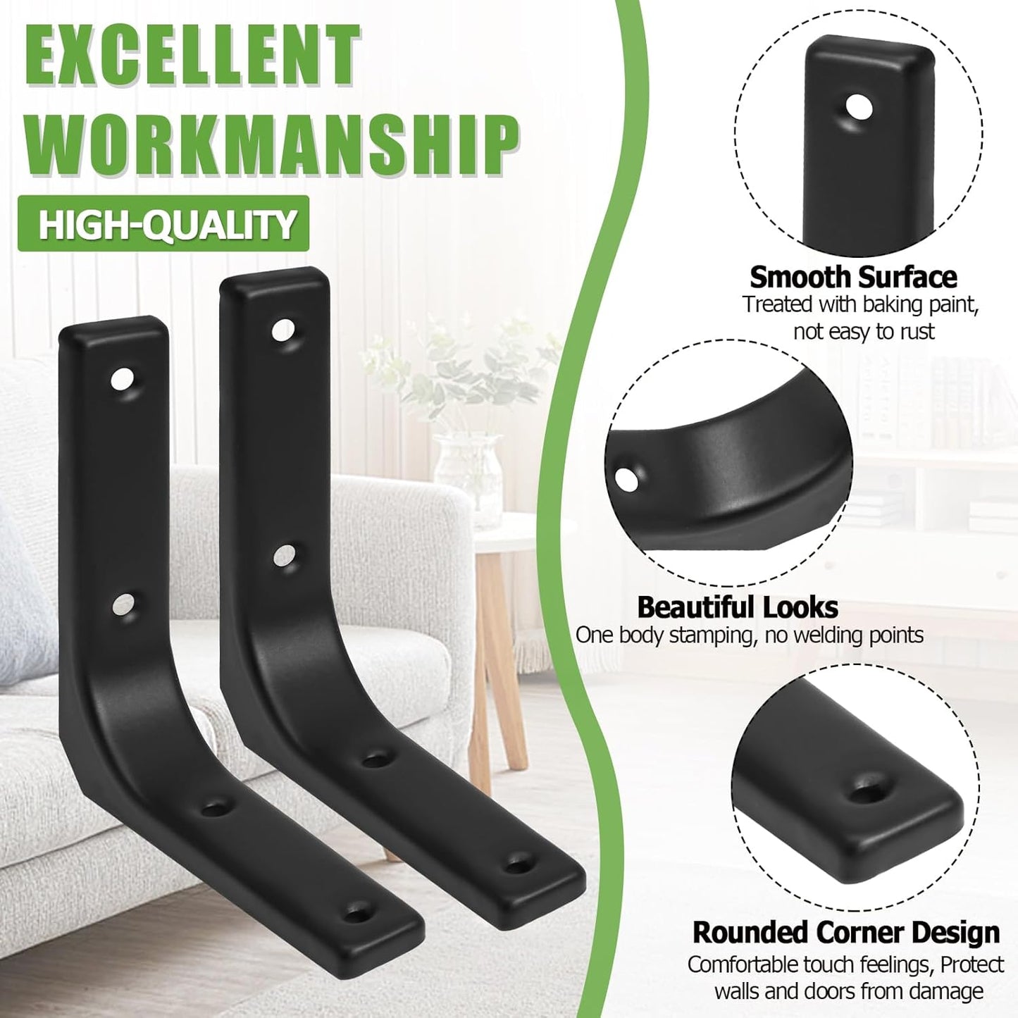 4 Pack Wall Shelf Brackets, 4 x 4 Inch Heavy Duty Shelf Support Bracket, Floating Shelf Bracket L Bracket Corner Brace Support Decorative Joint Angle Bracket, Matte Black