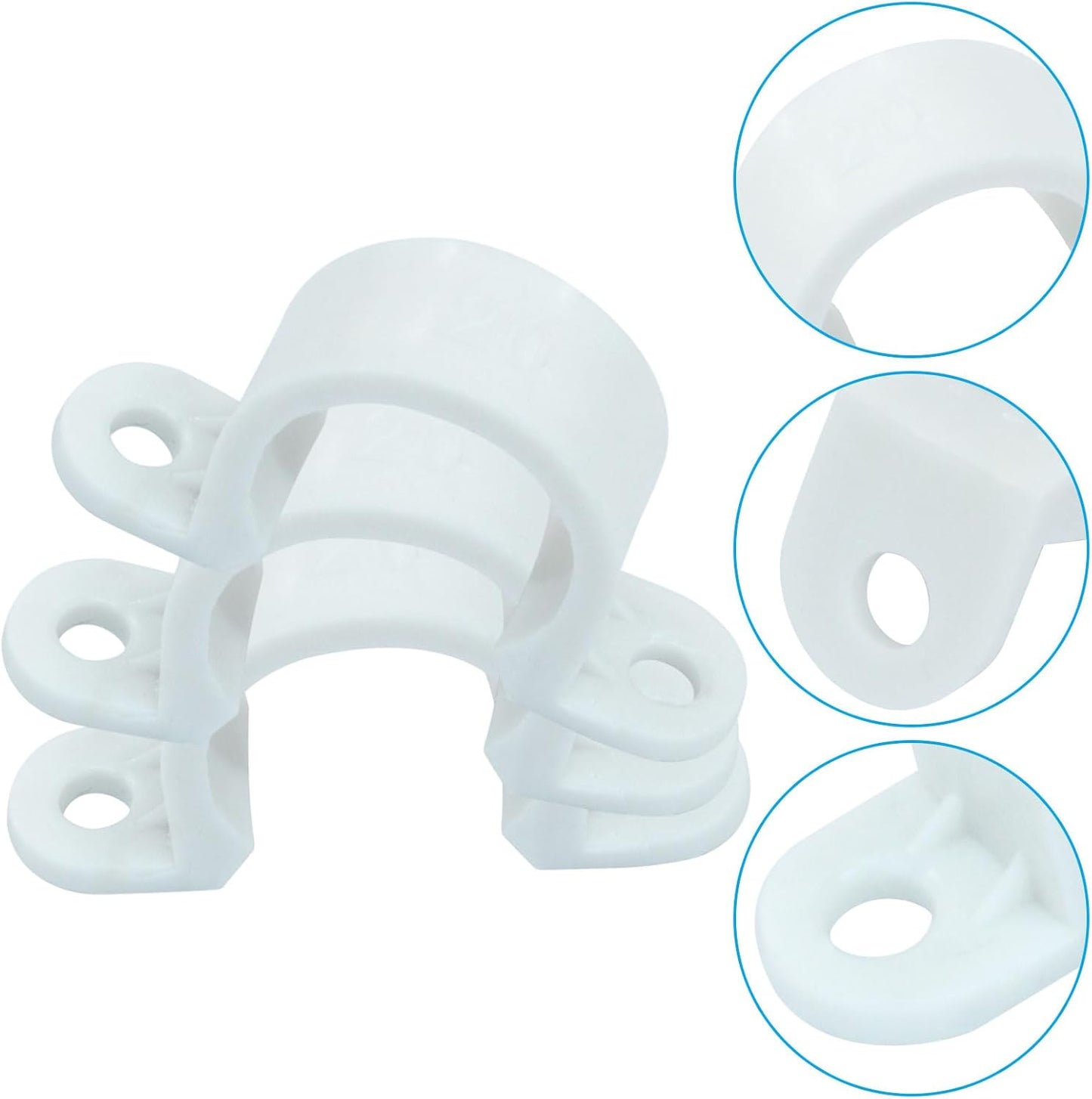 100Pcs 1/2 Inch PVC Pipe Clamps, 2 Hole Pipe Strap Plastic Conduit Clamp Conduit Clips for PVC Pipes Conduit Cables Hose, White