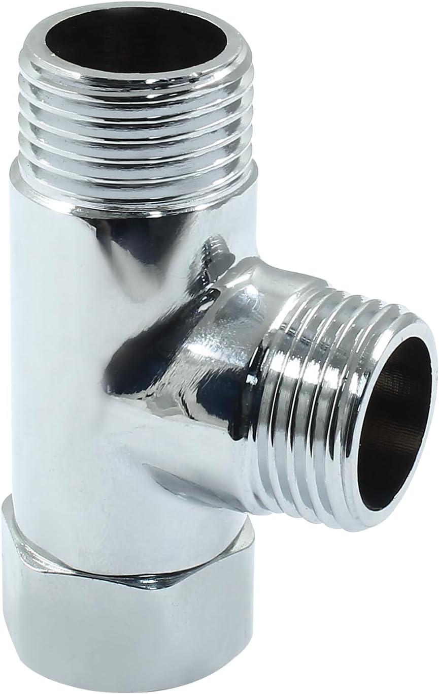 G1/2" 3 Way Diverter Valve, Solid Brass Tee Adapter Connection for Bath Shower Arm, Bidet Sprayer Faucet (Silver)