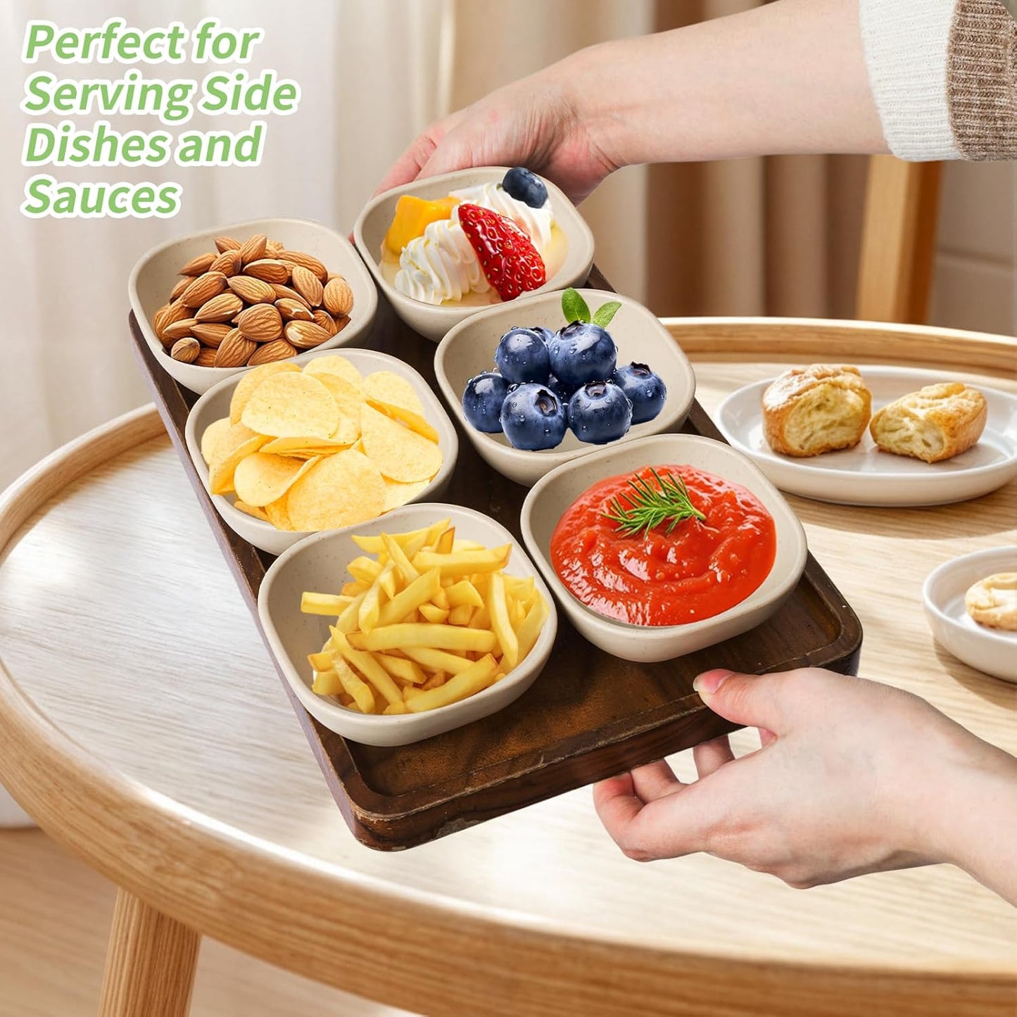 6 Pack Small Plastic Bowls 4.5 OZ Unbreakable Wheat Straw Dipping Bowls，plastic ramekins, Assorted Colors Dipping Sauce Cups, dip cups， Dessert, Ketchup