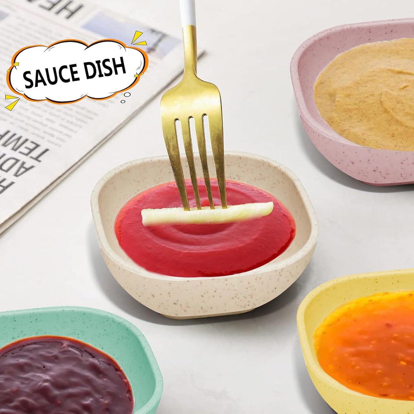 6 Pack Small Plastic Bowls 4.5 OZ Unbreakable Wheat Straw Dipping Bowls，plastic ramekins, Assorted Colors Dipping Sauce Cups, dip cups， Dessert, Ketchup