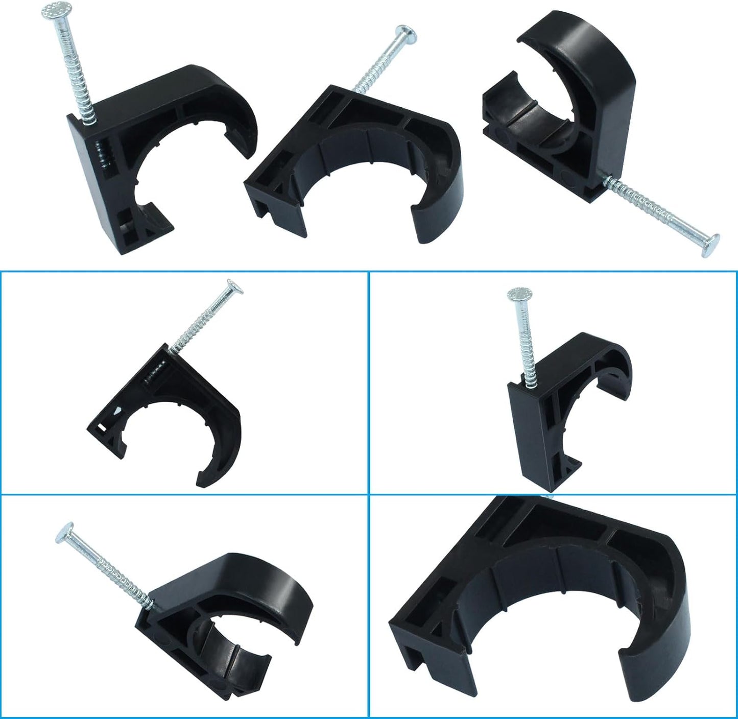 50 PCS 1" Half Clamp Fixture Black J-Hook with Nail J Clamps For 1" PEX Tubing/Pipe Support