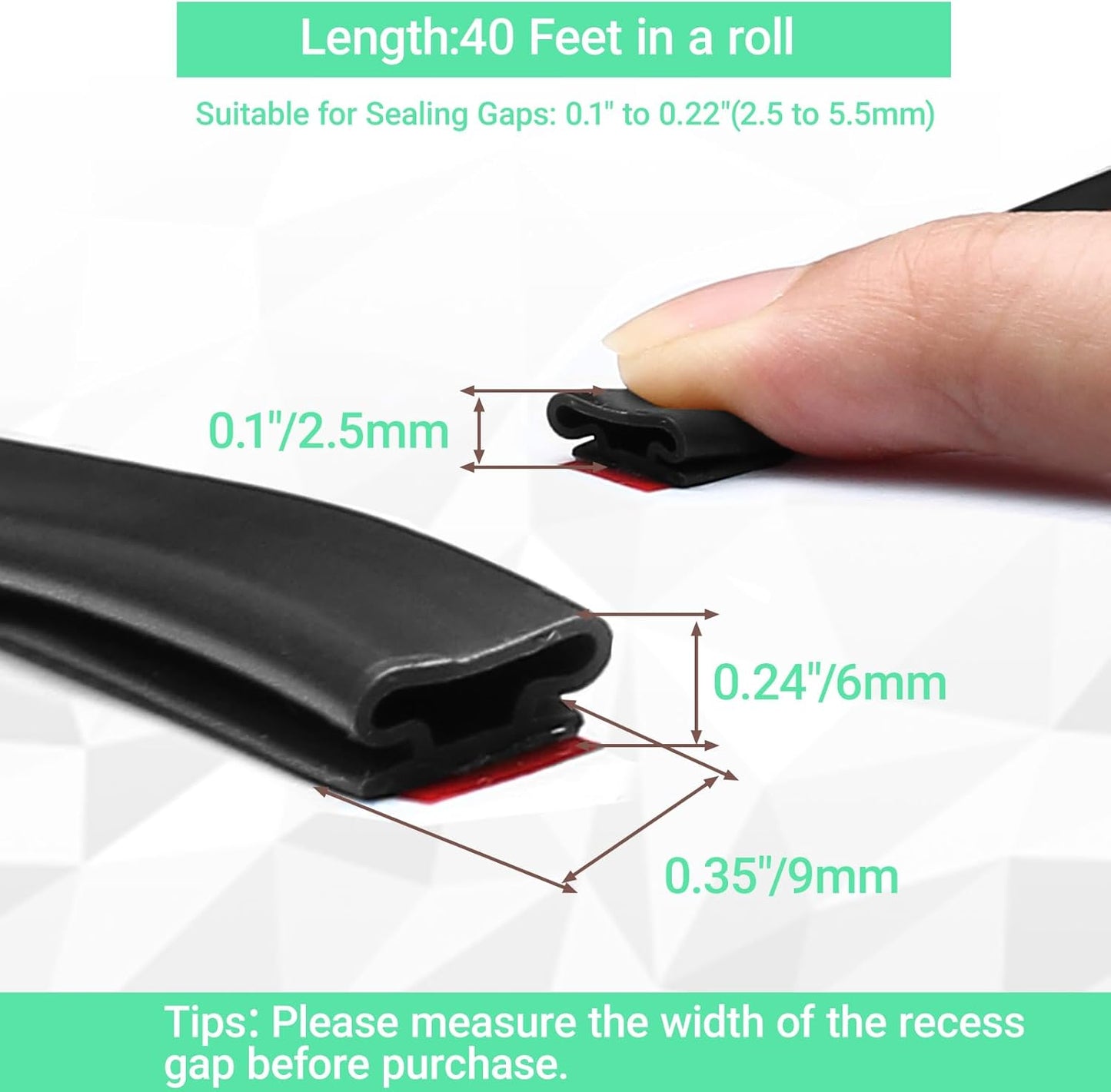 40 FT Rubber Weather Stripping Door Seal Strip Self-Adhesive D-Shape Door Weatherstripping Sealers for Doors Windows, Easy Cut to Size, Black