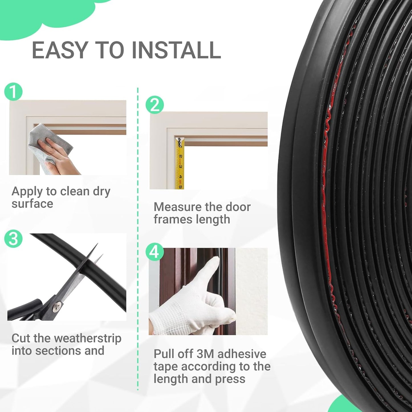 40 FT Rubber Weather Stripping Door Seal Strip Self-Adhesive D-Shape Door Weatherstripping Sealers for Doors Windows, Easy Cut to Size, Black
