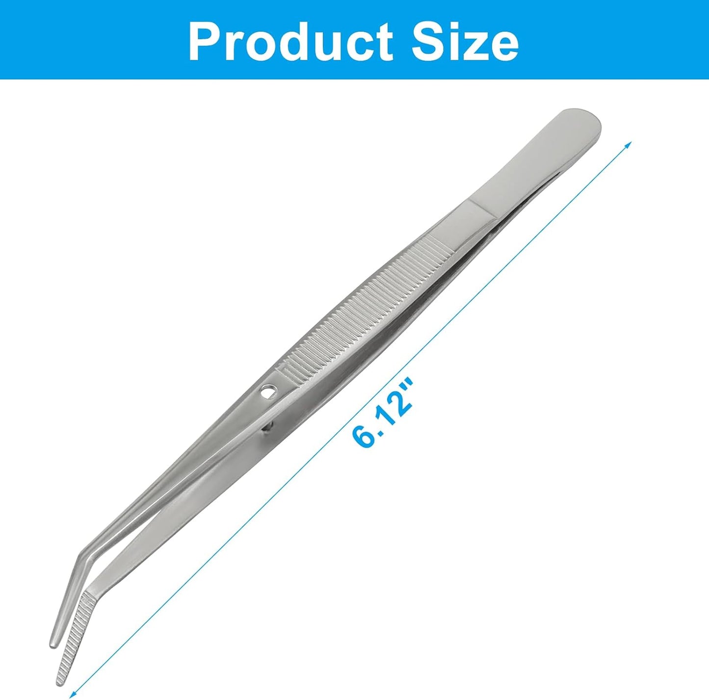6 Pcs Stainless Steel Tweezers, 6" Sewing Tweezers with Curved Serrated Tip for Crafting, Multipurpose Curved Tip Forceps for Jewelry Making, Eyelash Extension, Precision Grip (Silver)