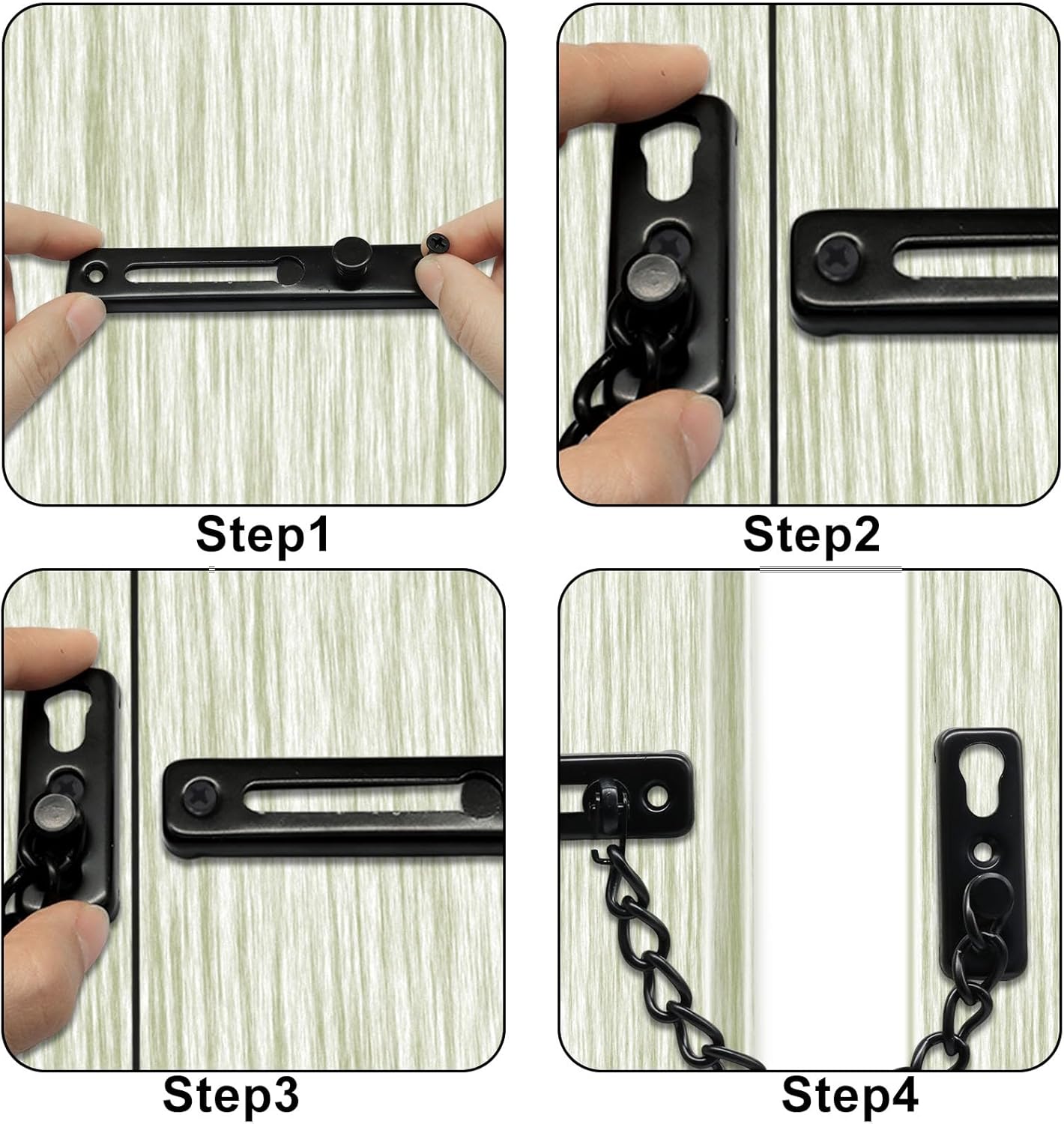 Heavy Duty Door Chain Lock with Mounting Screws, Stainless Steel Door Chain Guard for Front Doors, Pet Safe (Black, 2 Pack)