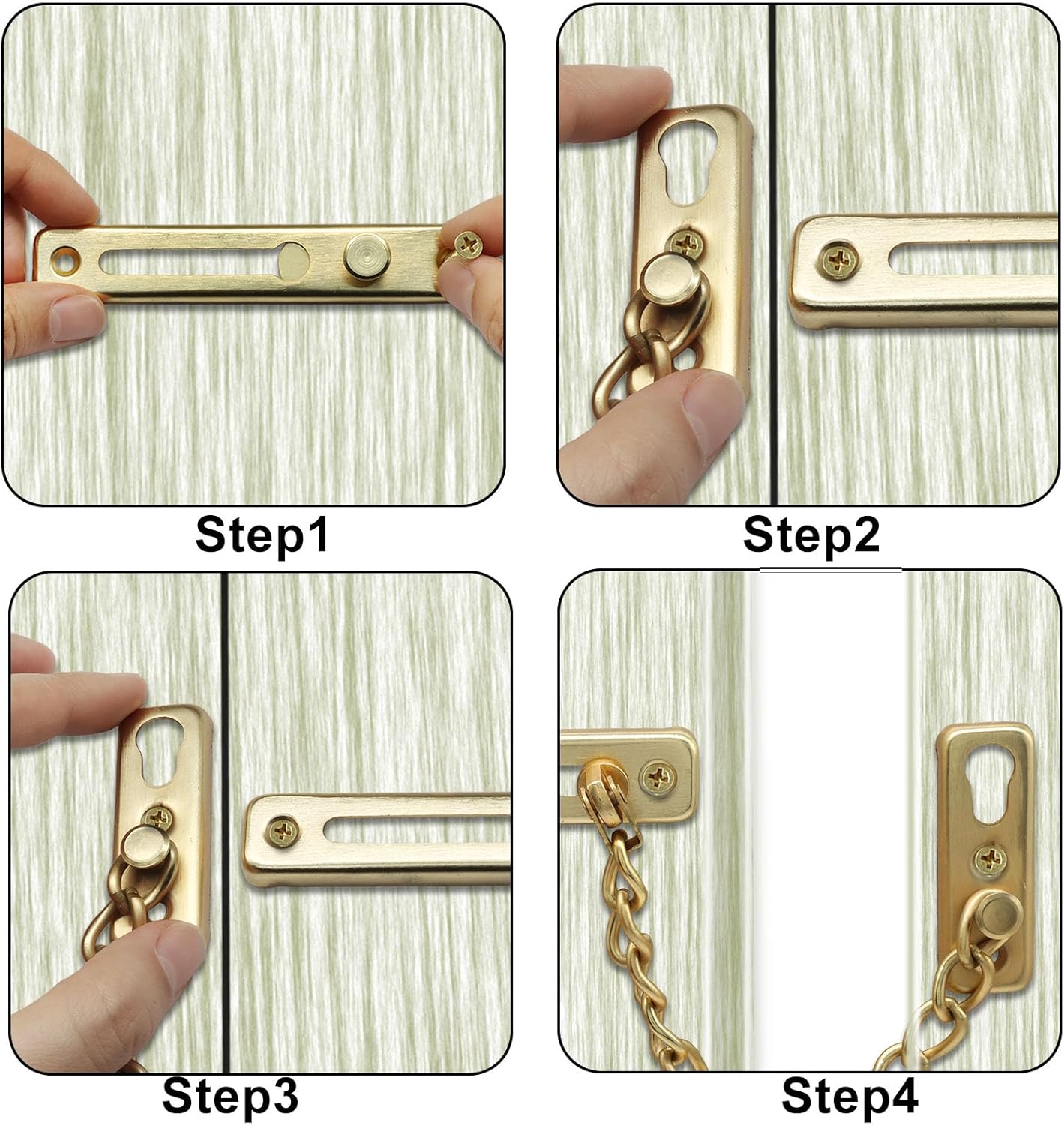 Heavy Duty Door Chain Lock with Mounting Screws, Stainless Steel Door Chain Guard for Front Doors, Pet Safe (Gold, 1 Pack)
