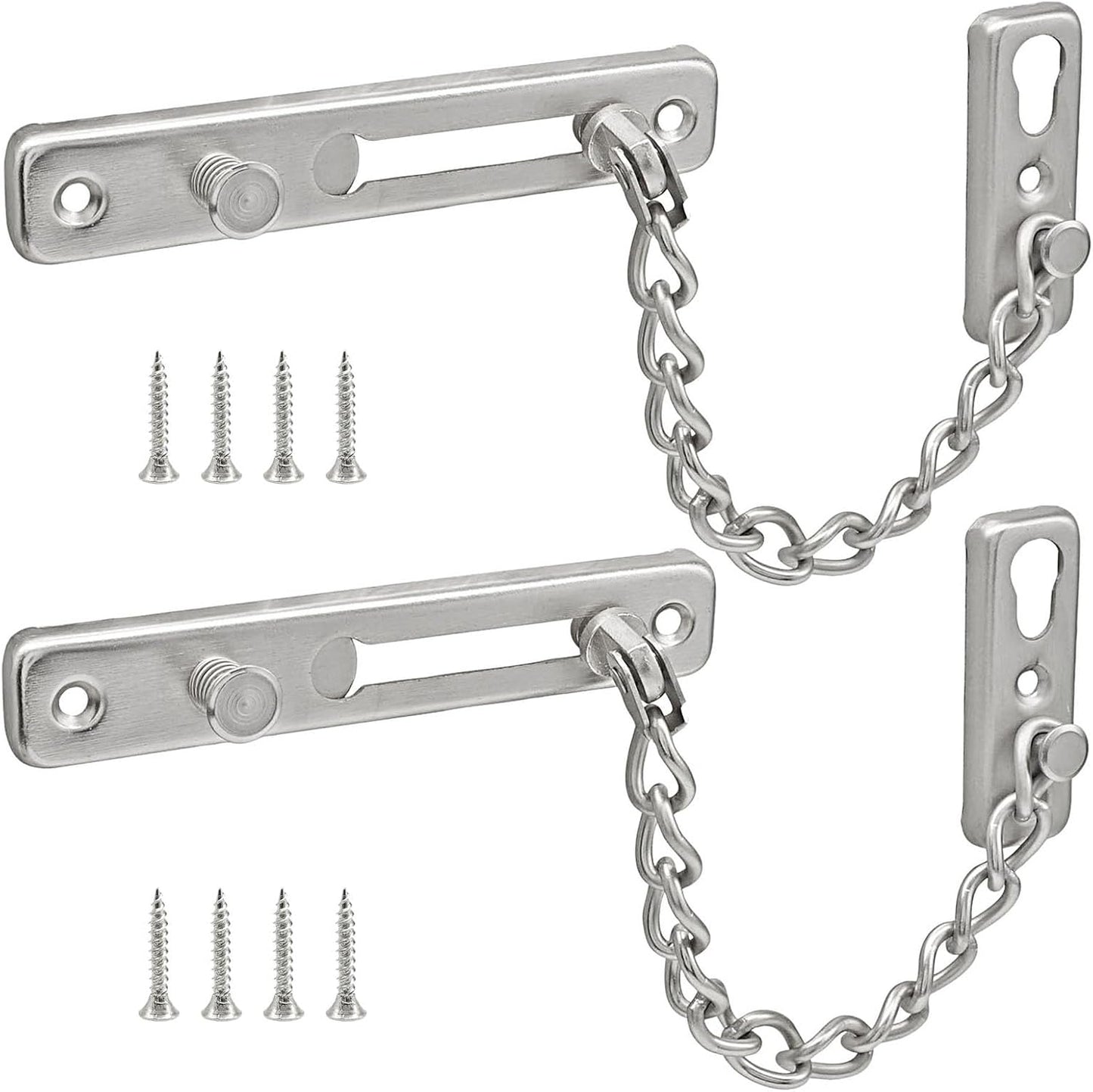 Heavy Duty Door Chain Lock with Mounting Screws, Stainless Steel Door Chain Guard for Front Doors, Pet Safe (Silver, 2 Pack)