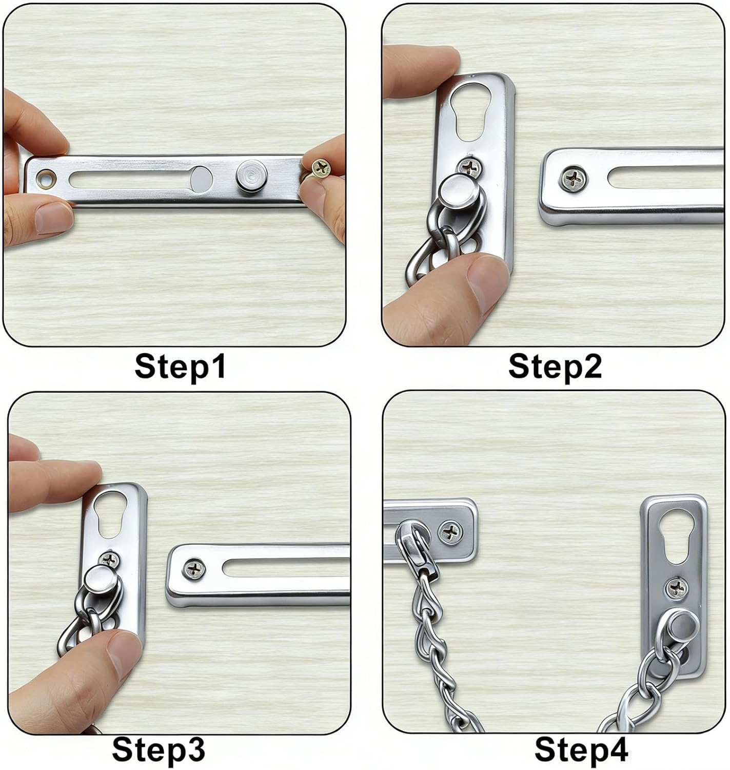 Heavy Duty Door Chain Lock with Mounting Screws, Stainless Steel Door Chain Guard for Front Doors, Pet Safe (Silver, 2 Pack)