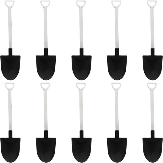 50 Pack Plastic Mini Shovel Shape Spoons for Desserts, Disposable Dessert Ice Cream Spoons, Fun Utensils for Family/Party(Black+White)
