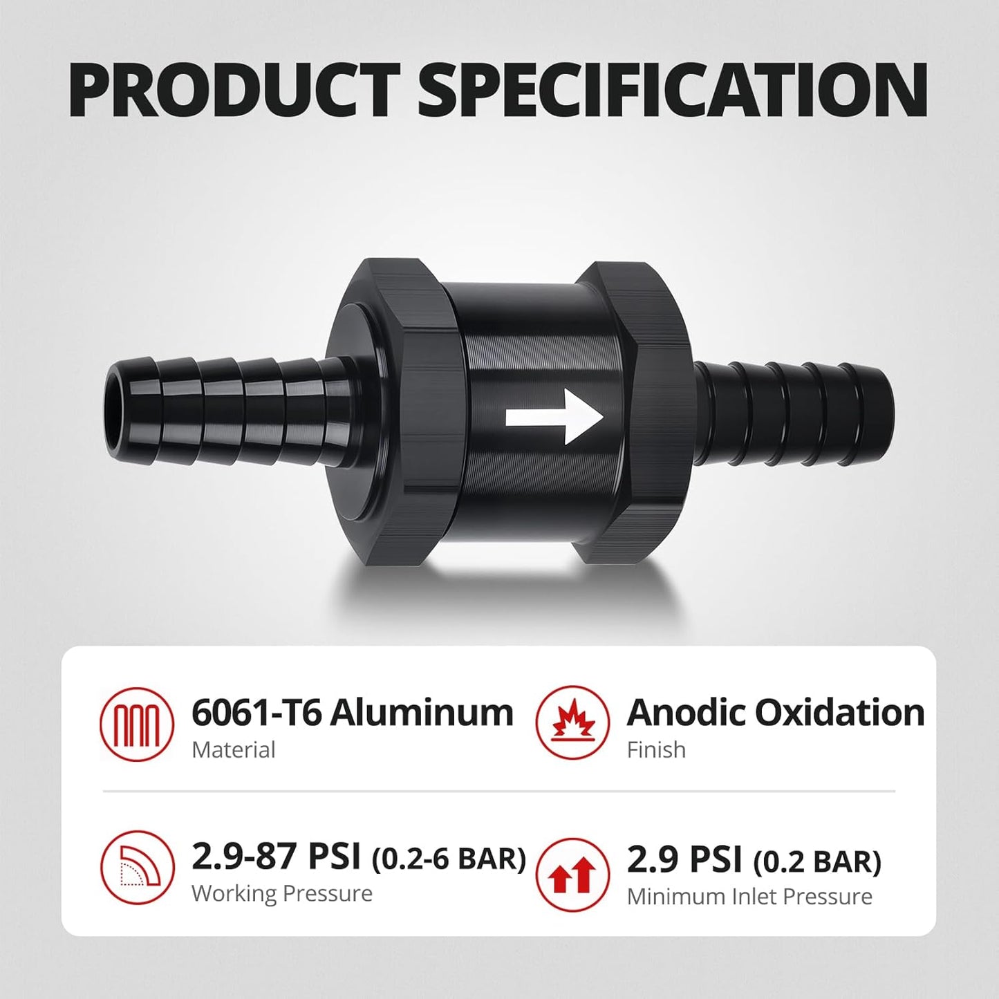 3/8" Fuel Check Valve One Way Inline Non Return Diesel Gasoline Black (10mm OD,2PCS)