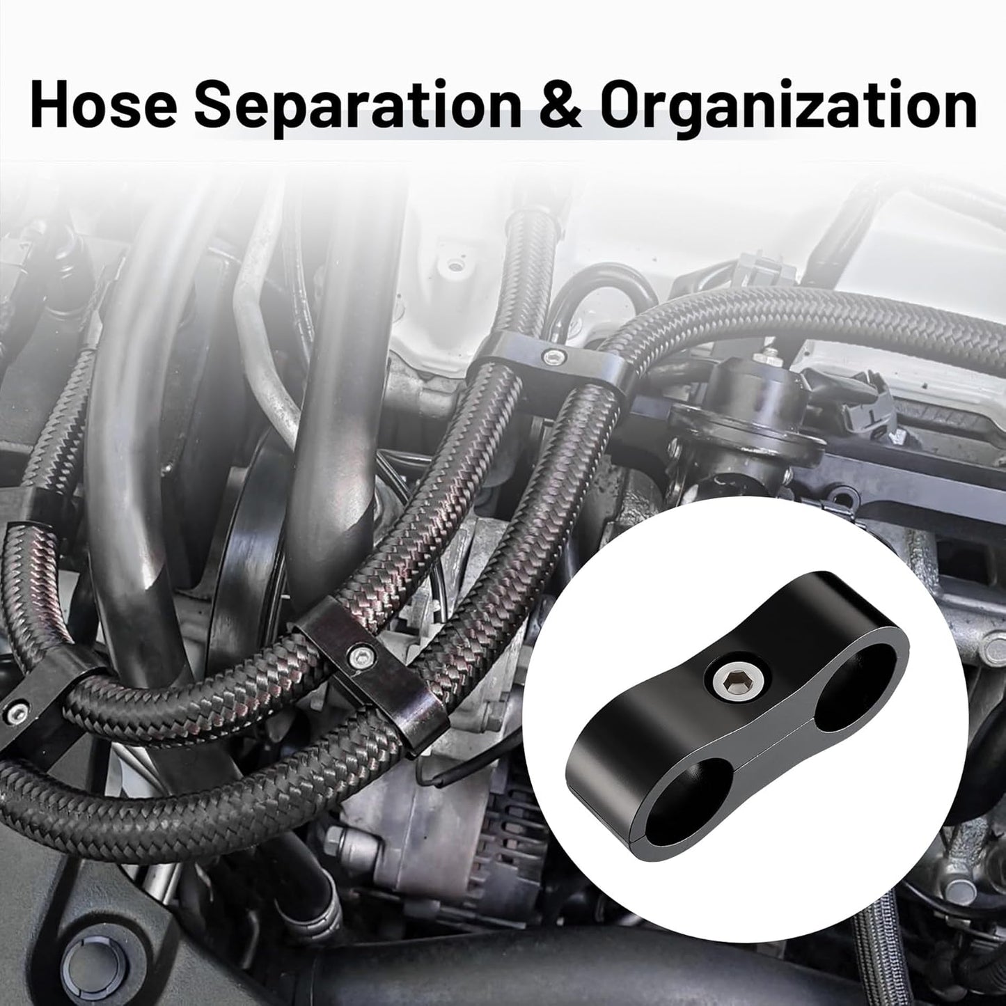 6AN Hose Separator Clamp, AN6 Fuel Line Mounting Clamp Aluminum Black 4PCS