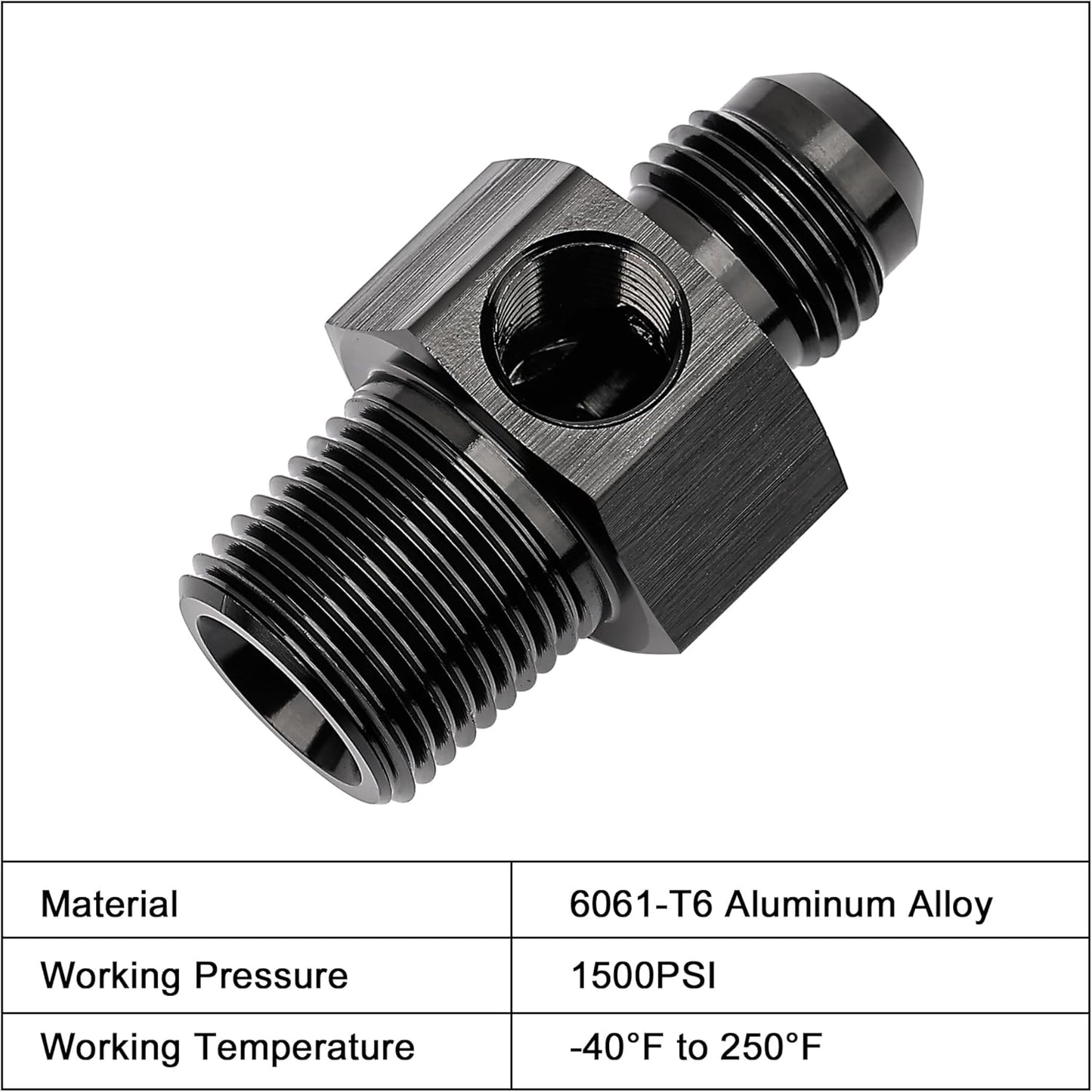 6AN to 3/8 NPT with 1/8" NPT gauge port Fuel Pressure Take off Fitting Adapter Aluminum