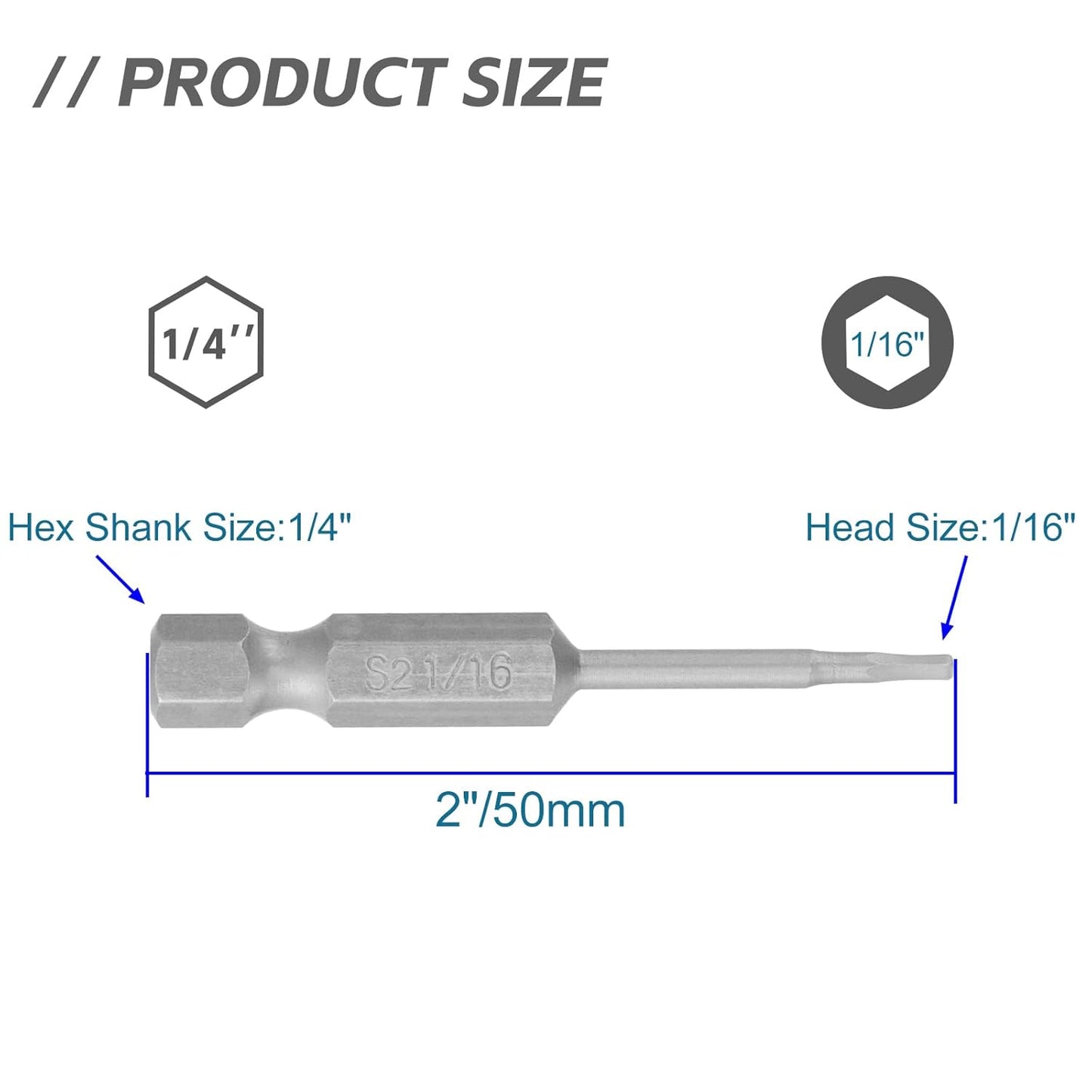 10pcs 1/16" Hex Allen Wrench Drill Bit Set, 1/4" Hex Shank, S2 Steel