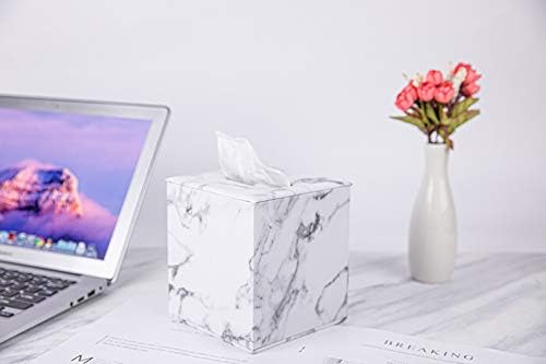 Tissue Box Cover,Tissue Box Square,Marble Stripes Tissue Box Cover,Tissue Box Holder for Bathroom Accessories,PU Leather Tissue Holder,Marble Stripes